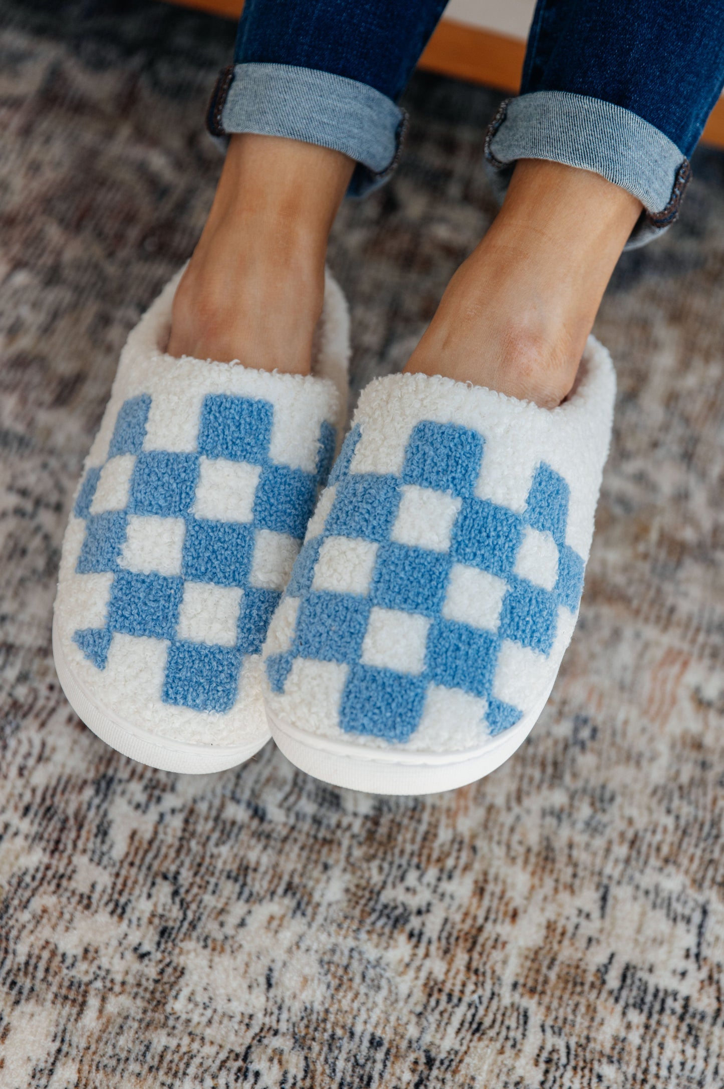 Checked Out Slippers in Blue - FamFancy Boutique