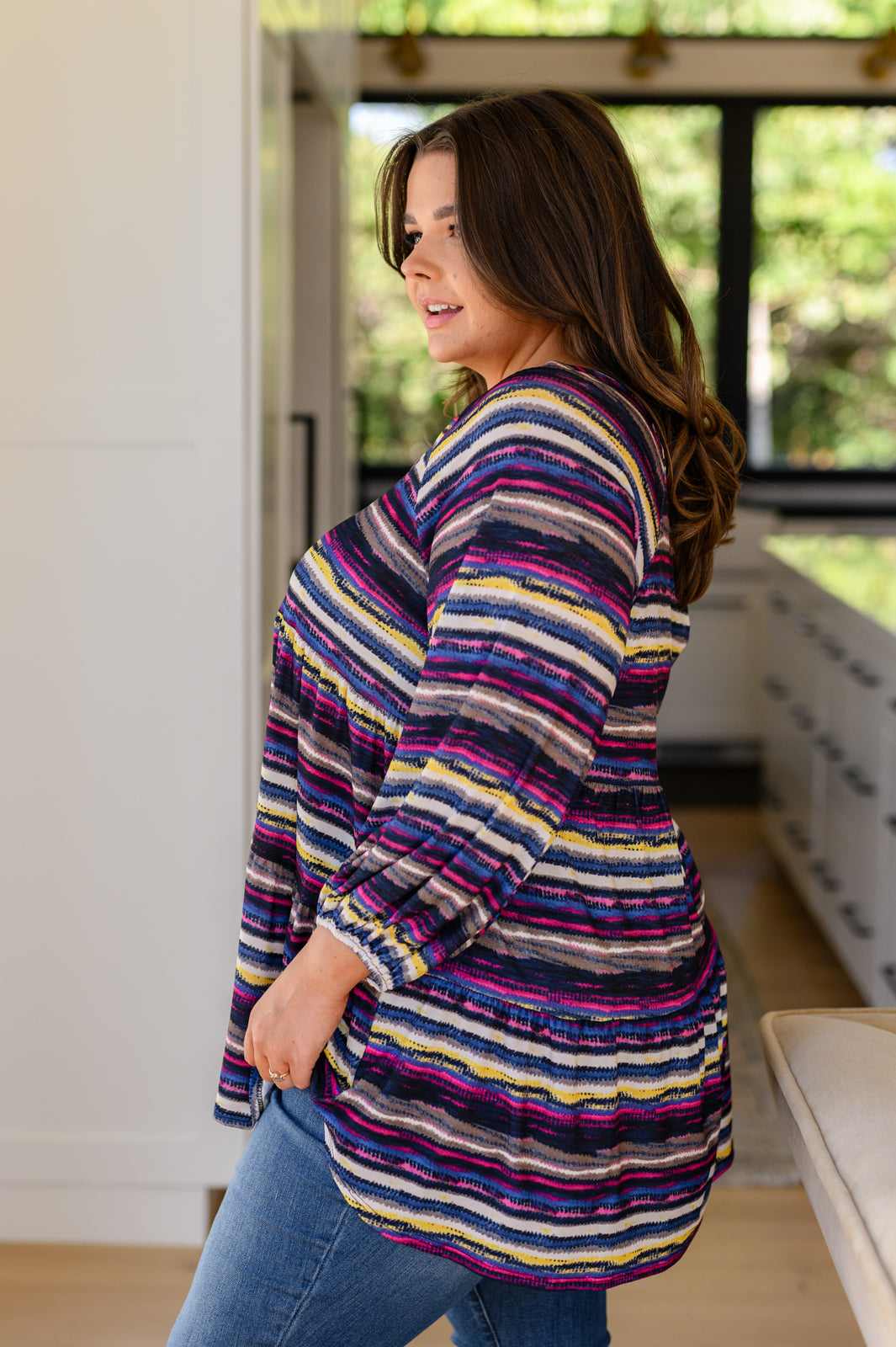 Circle Back Striped V-Neck Top - FamFancy Boutique