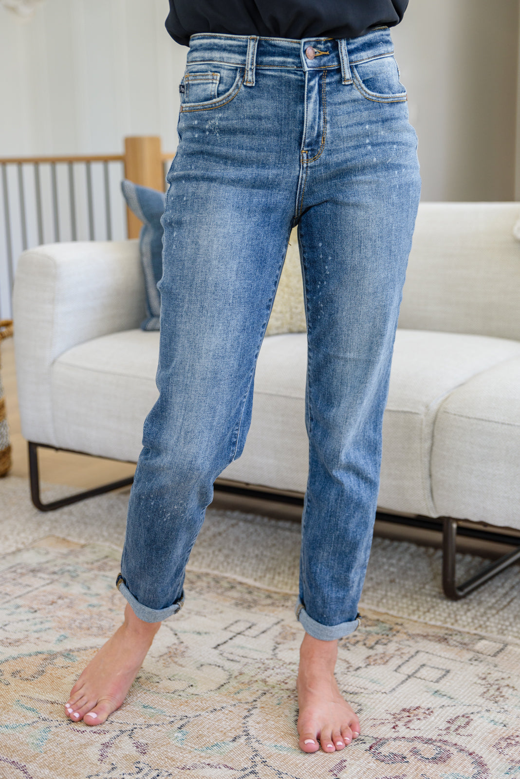 Corey Hi Rise Bleach Splash Boyfriend Jeans - FamFancy Boutique
