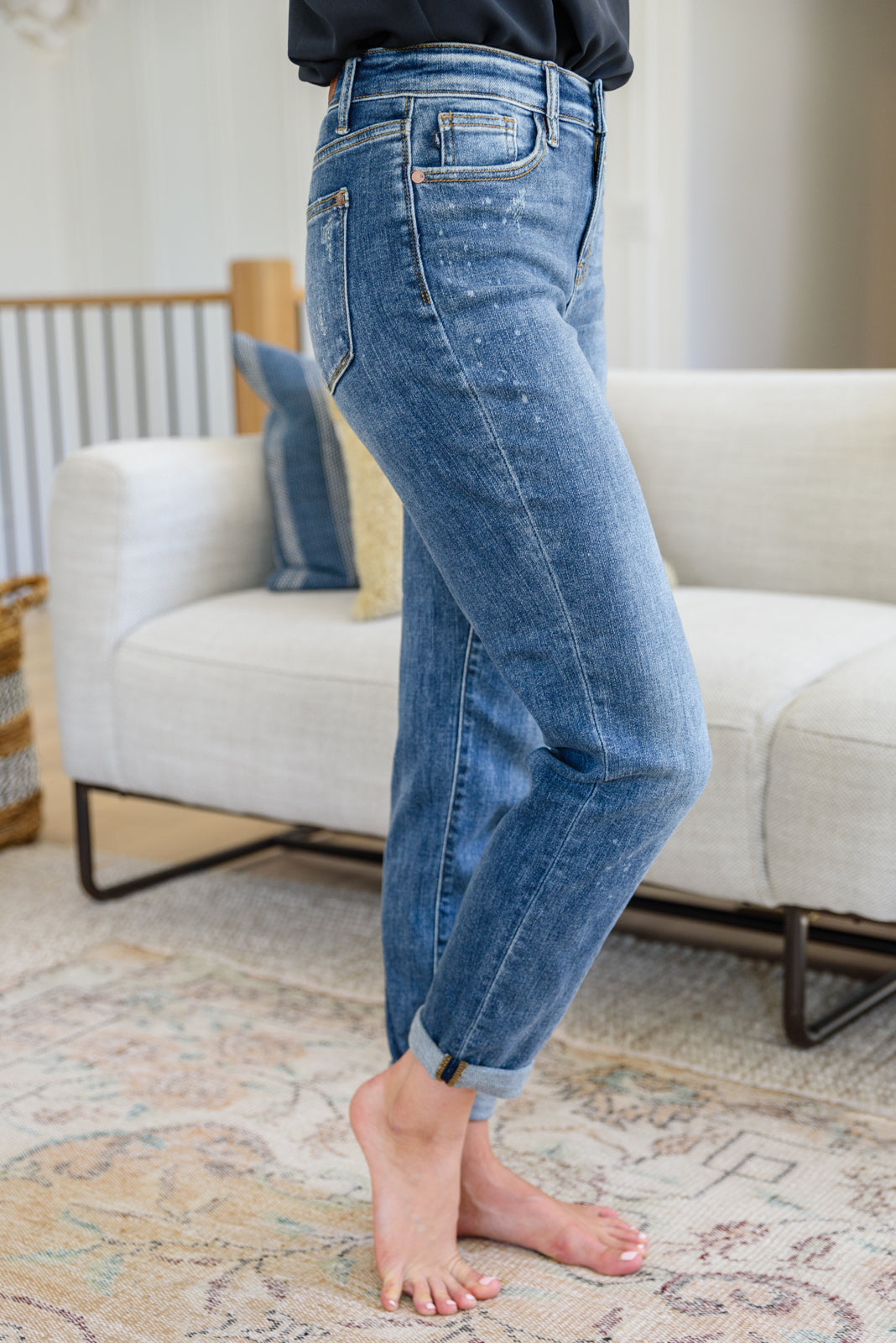 Corey Hi Rise Bleach Splash Boyfriend Jeans - FamFancy Boutique