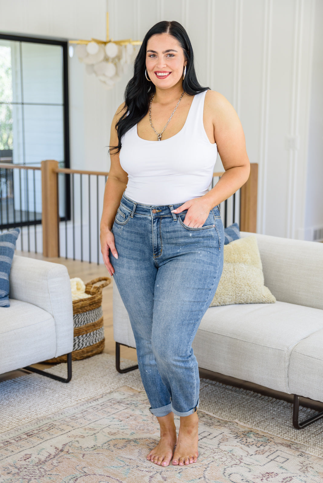Corey Hi Rise Bleach Splash Boyfriend Jeans - FamFancy Boutique