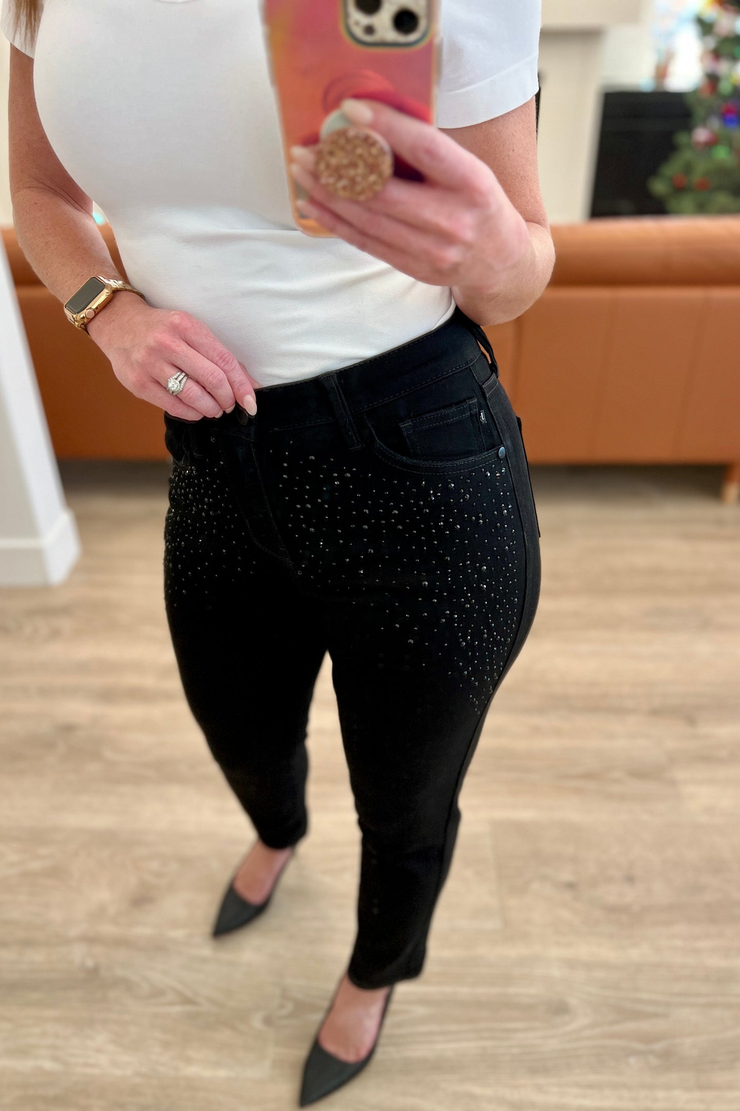 Reese Rhinestone Slim Fit Jeans in Black - FamFancy Boutique