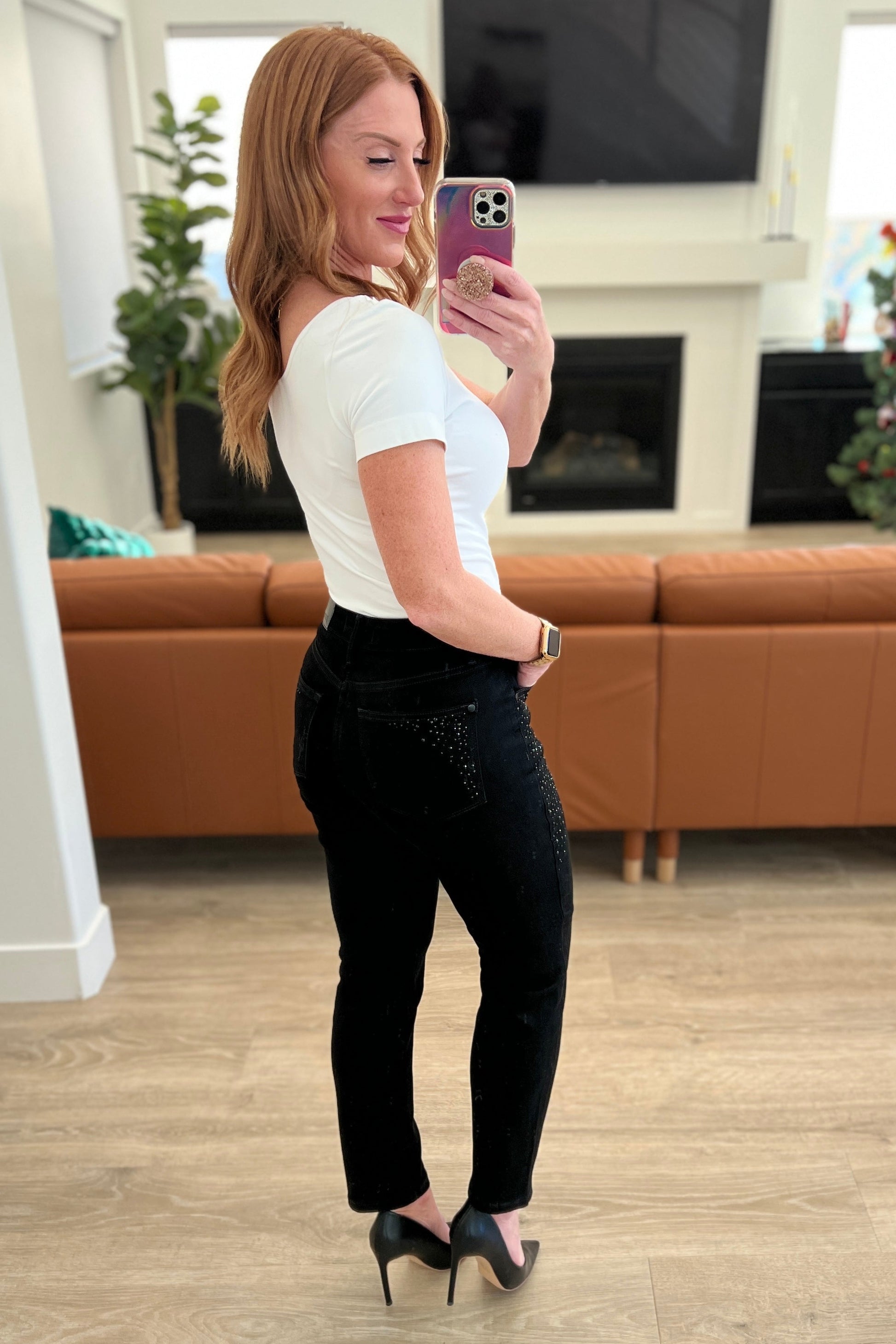 Reese Rhinestone Slim Fit Jeans in Black - FamFancy Boutique