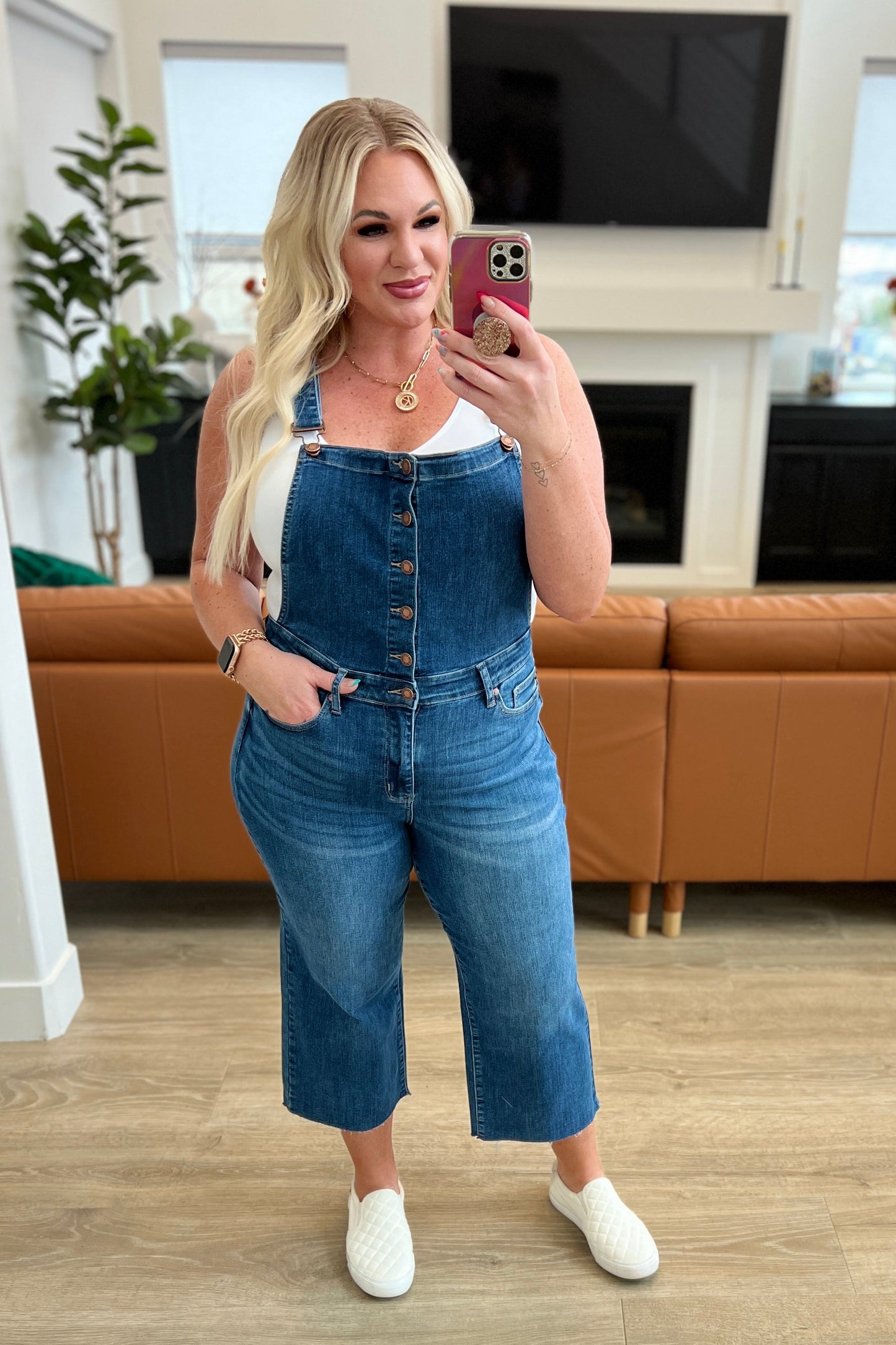 Priscilla High Rise Crop Wide Leg Denim Overalls - FamFancy Boutique