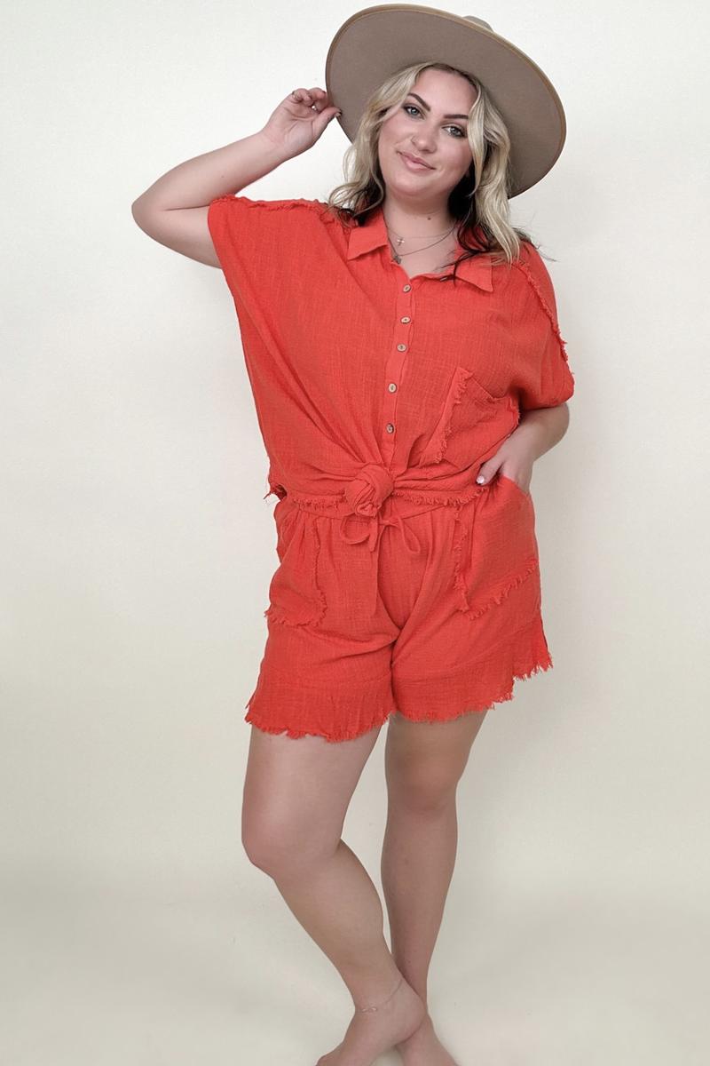 Gigio Flutter Hem Cotton Muslin Shorts with Cut Edge Detail