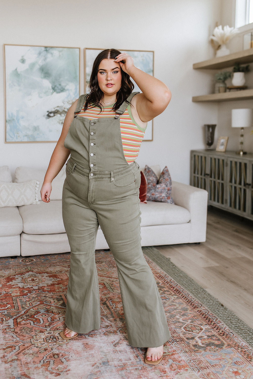 Olivia Control Top Release Hem Overalls in Olive - FamFancy Boutique