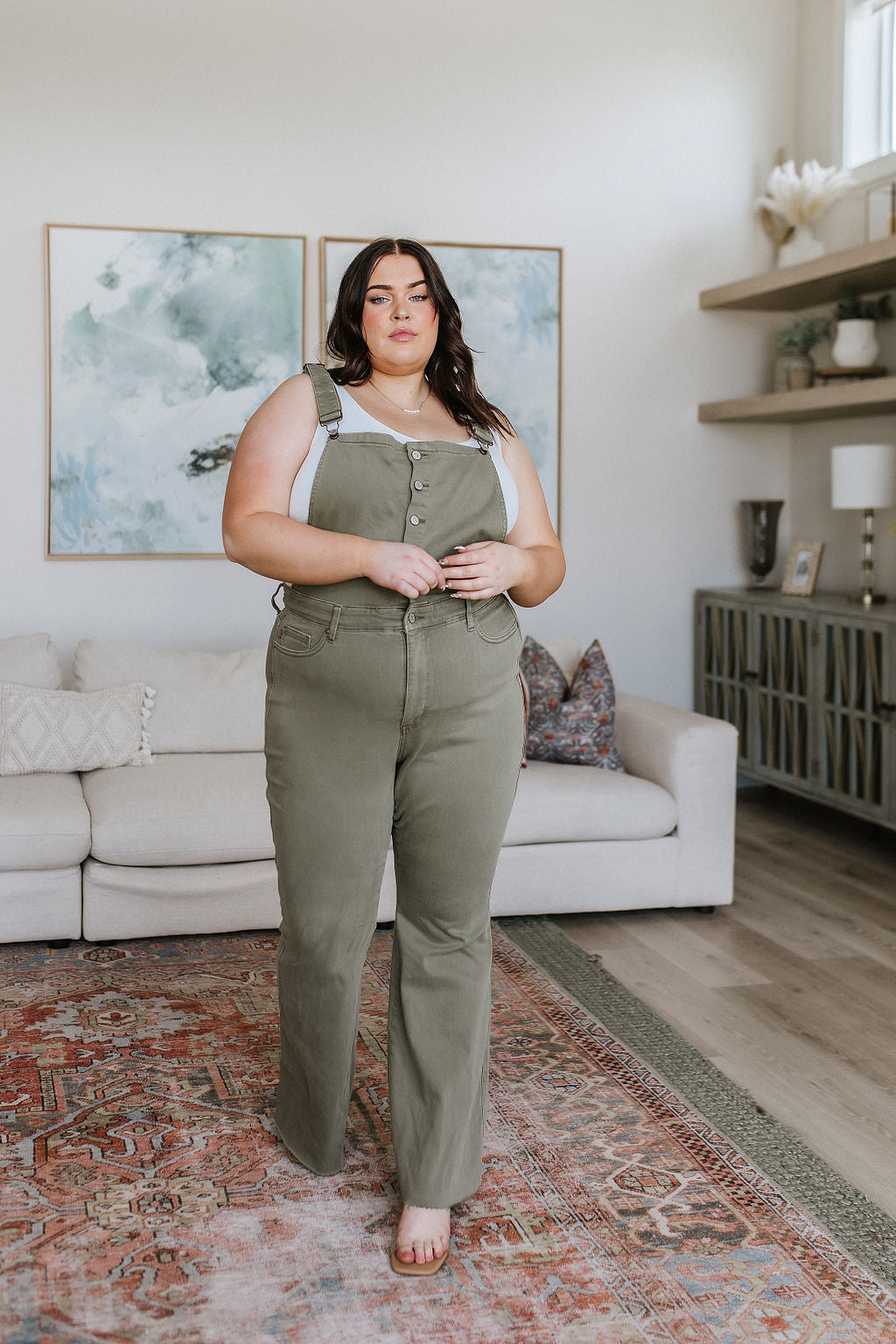 Olivia Control Top Release Hem Overalls in Olive - FamFancy Boutique