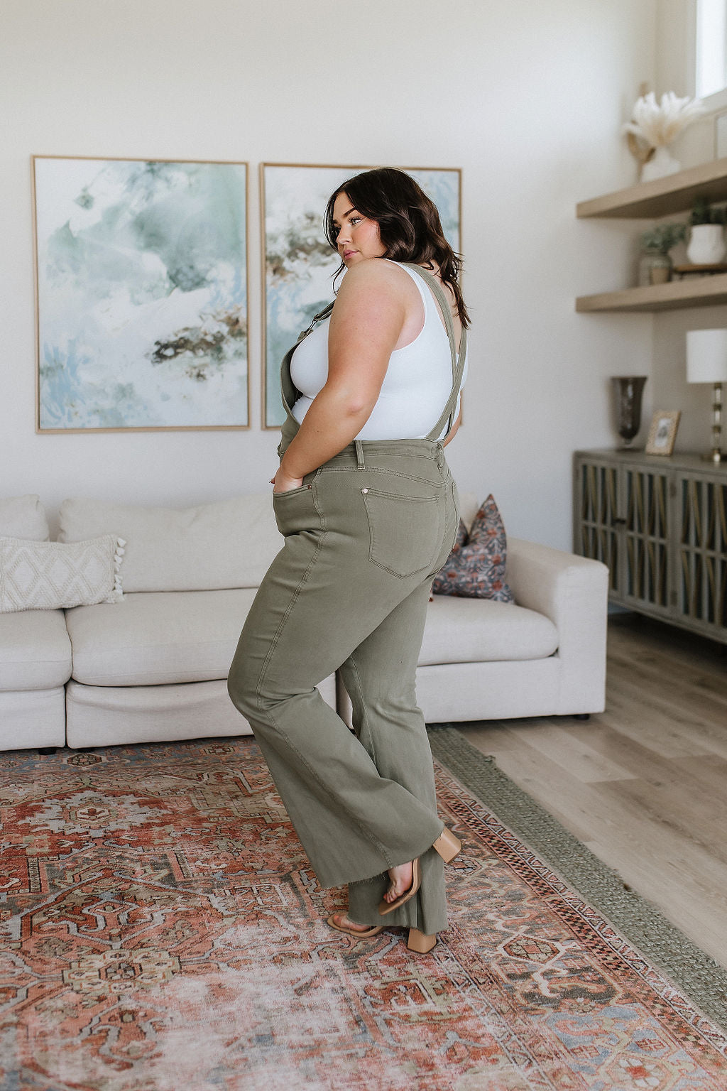 Olivia Control Top Release Hem Overalls in Olive - FamFancy Boutique