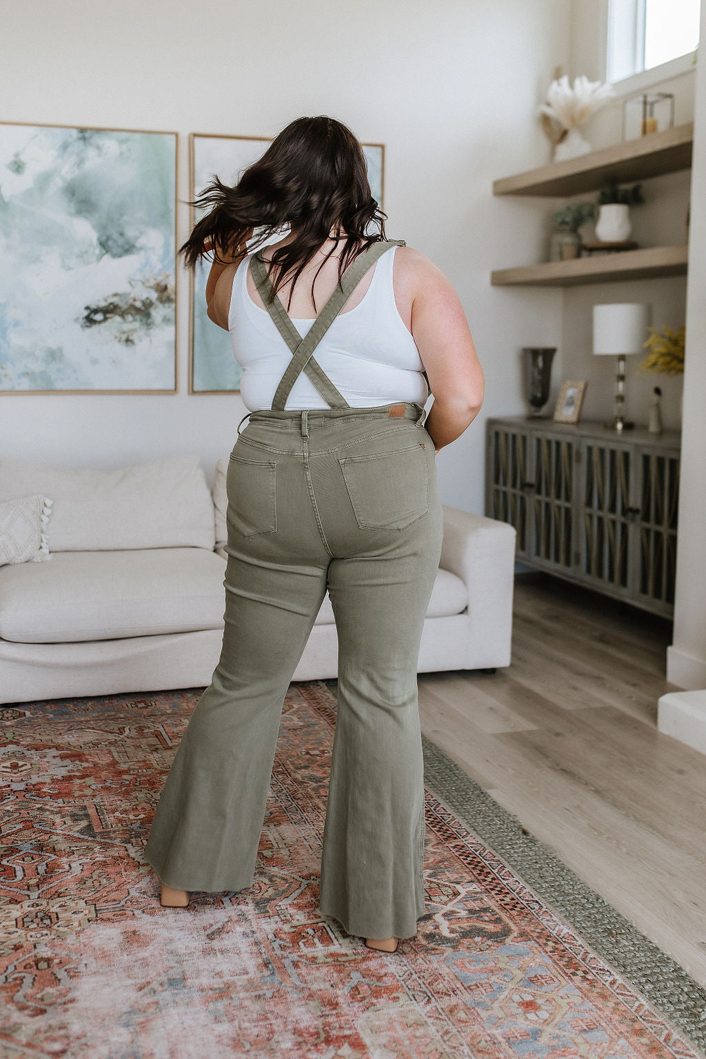 Olivia Control Top Release Hem Overalls in Olive - FamFancy Boutique