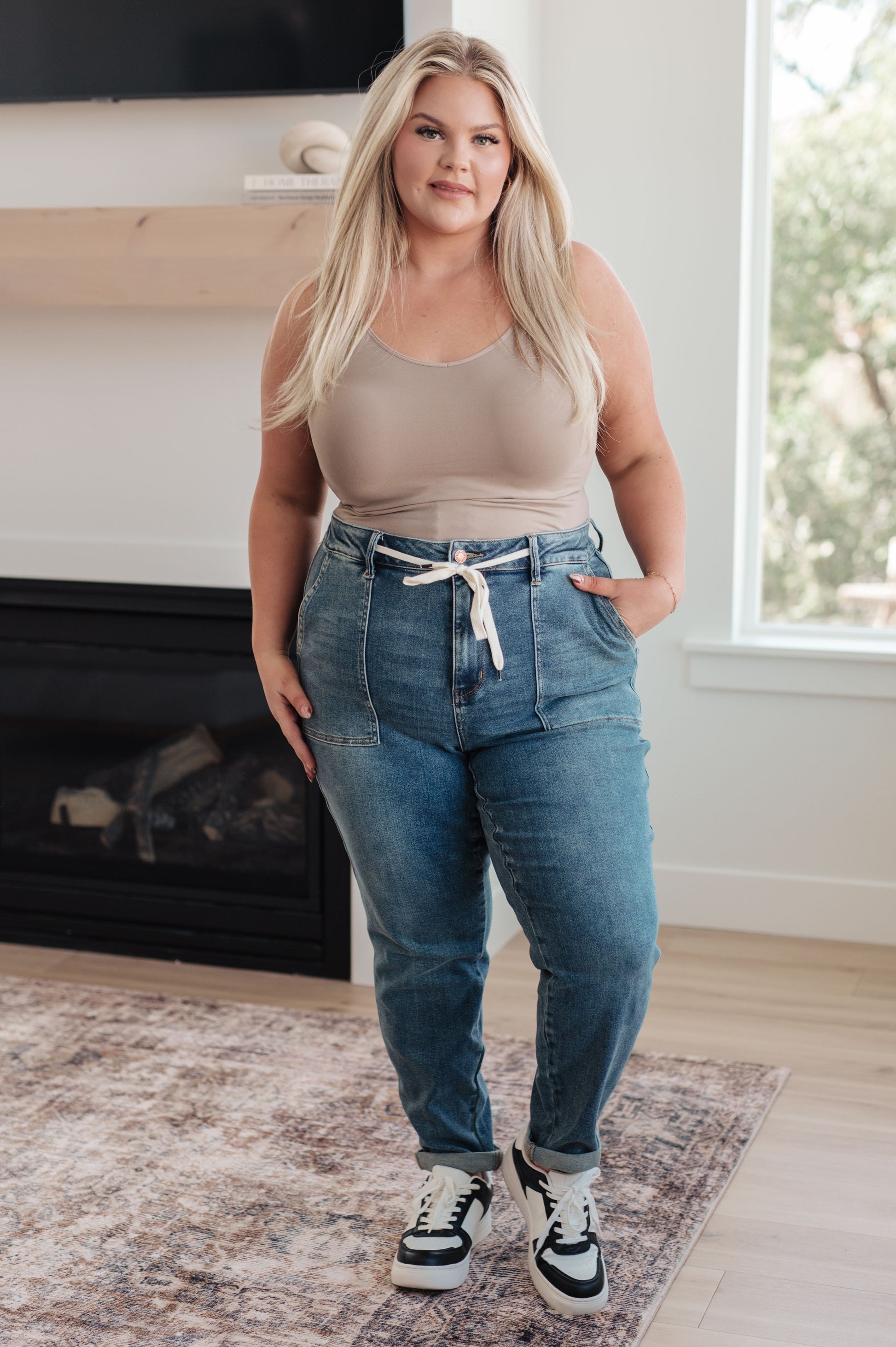 Payton Pull On Denim Joggers in Medium Wash - FamFancy Boutique