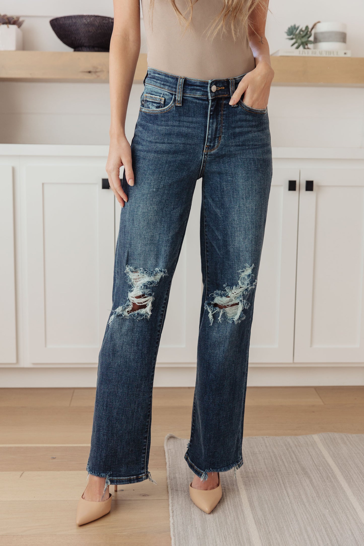 Rose High Rise 90's Straight Jeans in Dark Wash - FamFancy Boutique