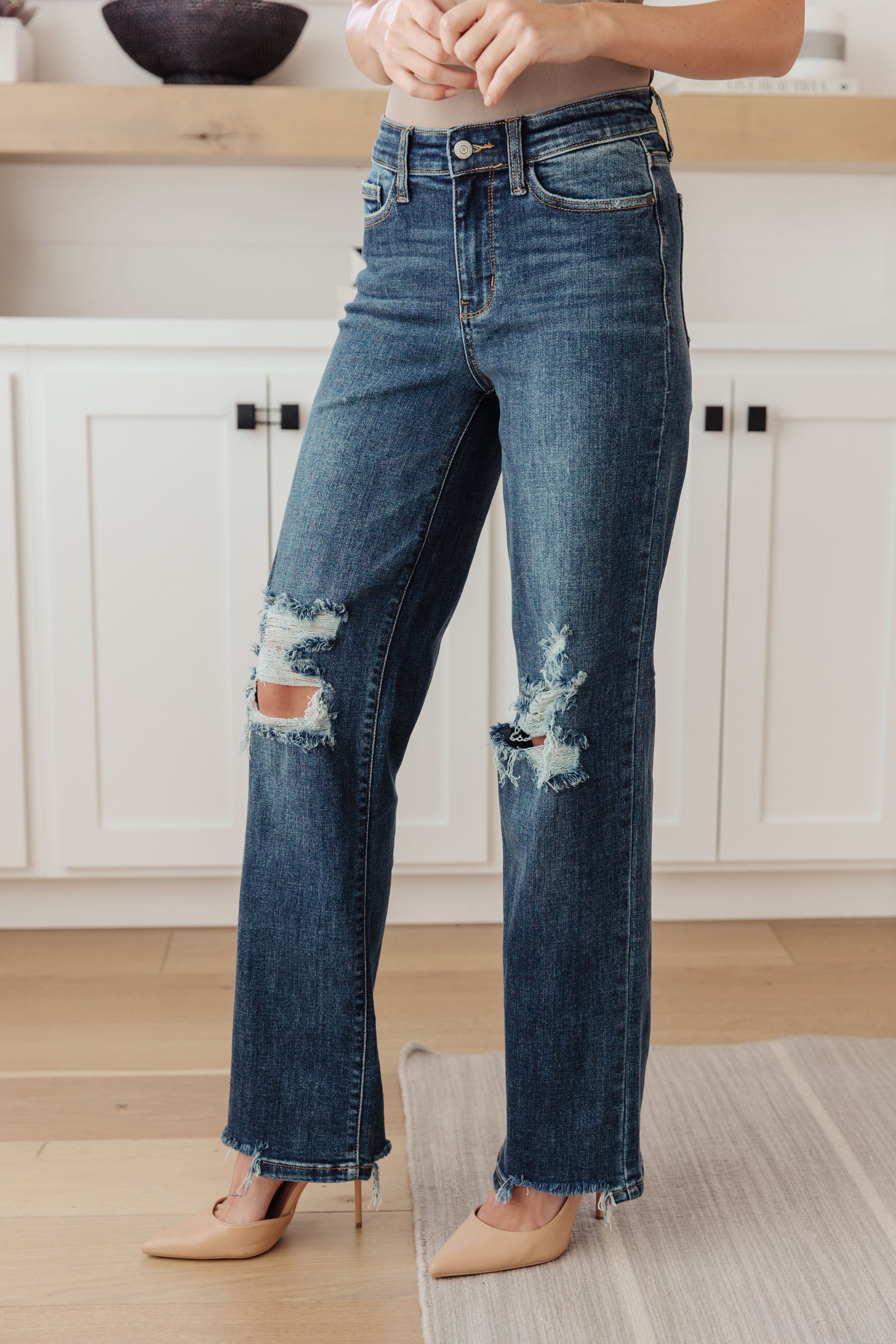 Rose High Rise 90's Straight Jeans in Dark Wash - FamFancy Boutique