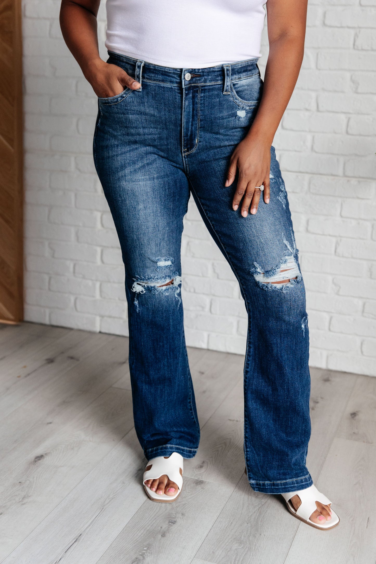 Mila Mid Rise Distressed Bootcut Jeans