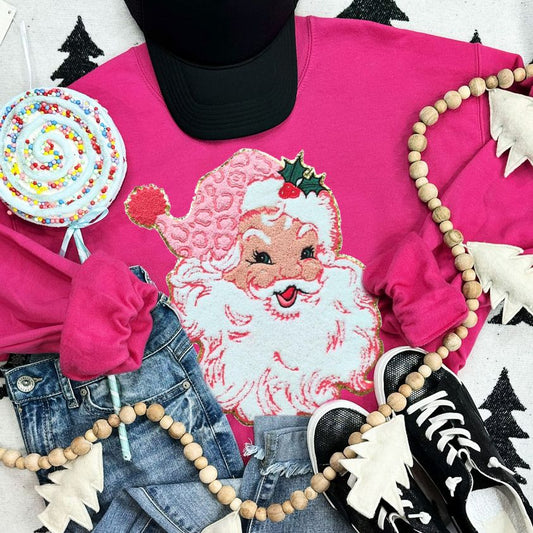 Pink Santa Chenille Patch Heliconia Crewneck Sweatshirt