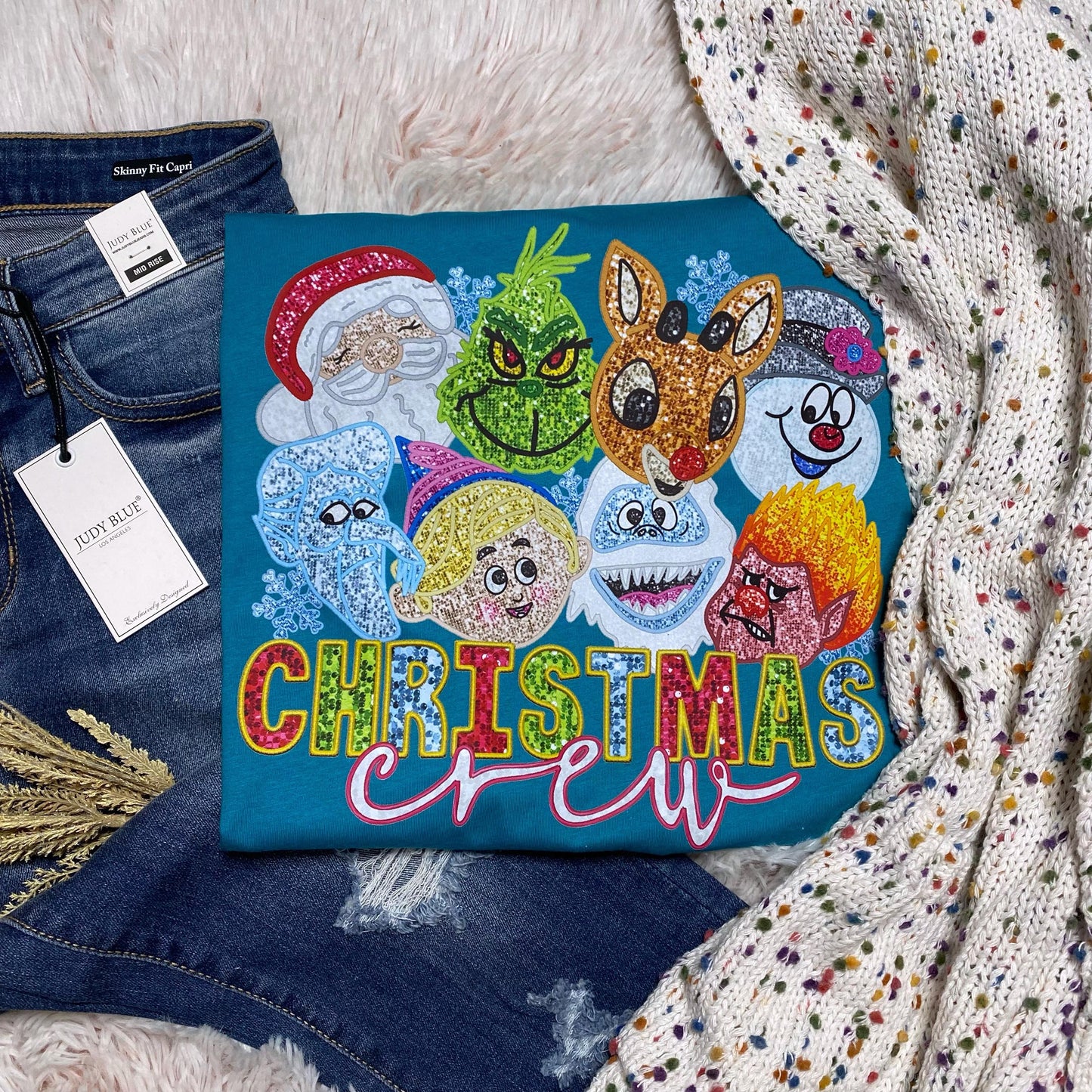 Christmas Crew Faux Embroidery and Sparkles