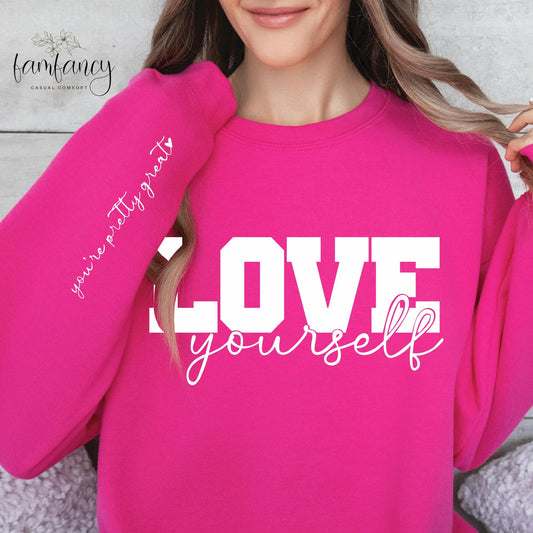 Love Yourself With Sleeve Accent - FamFancy Boutique