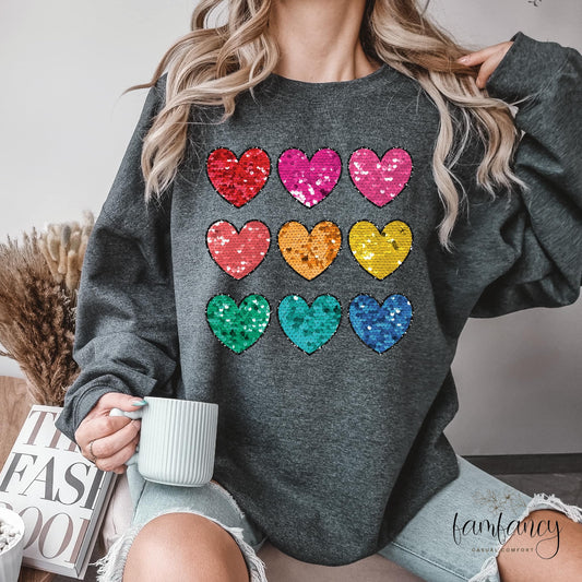 Faux Sequin Colorful Hearts - FamFancy Boutique