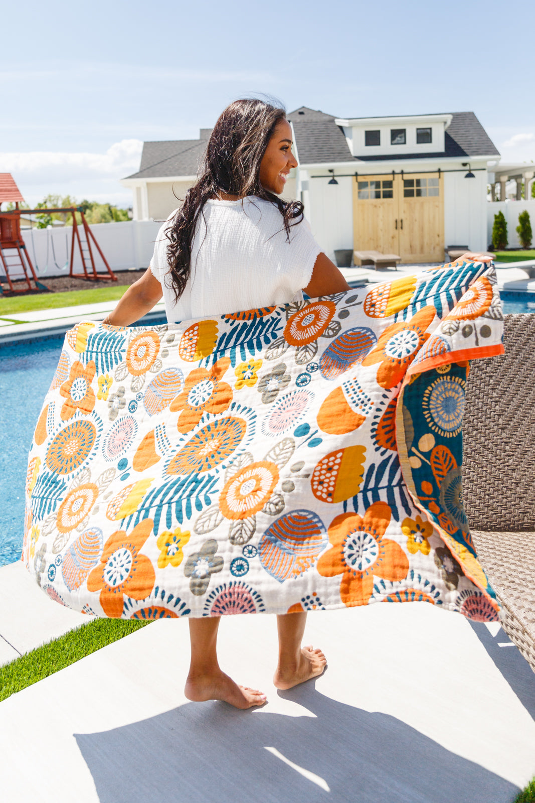 Luxury Beach Towel in Bright Retro Floral - FamFancy Boutique