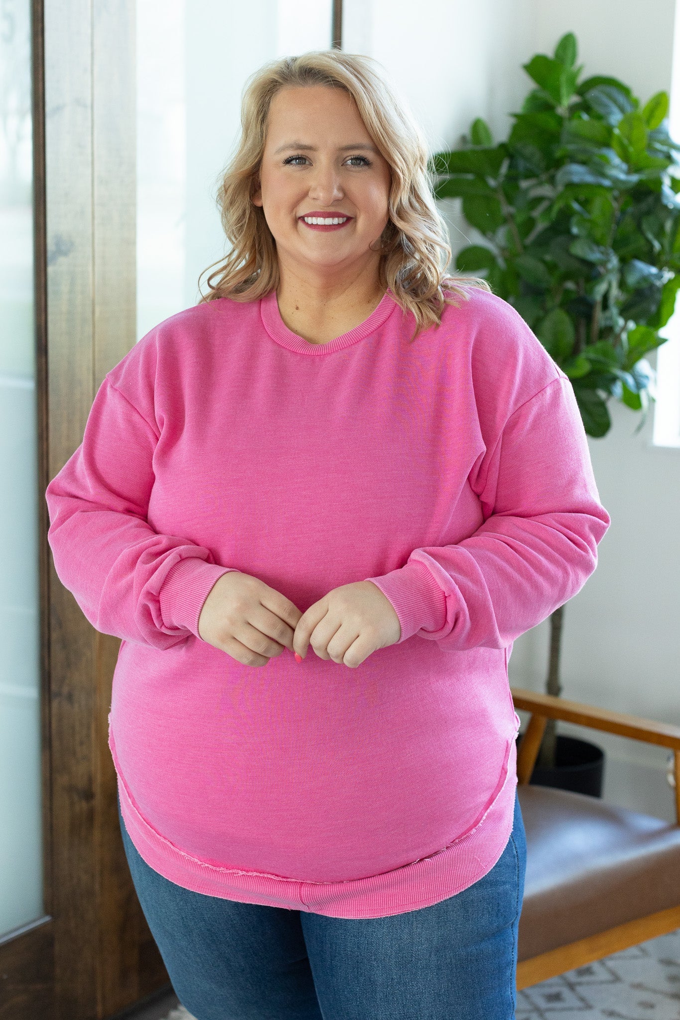 IN STOCK Vintage Wash Pullover - Hot Pink