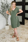 Barely Trying V-Neck Relaxed Dress in Gray Green