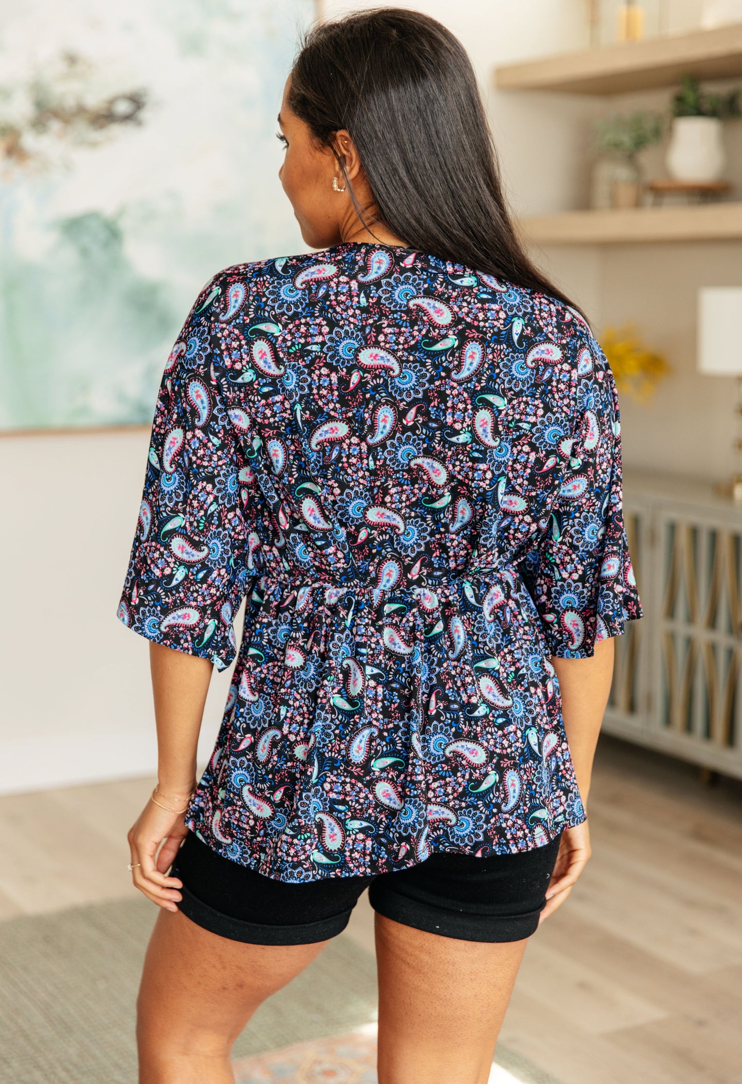 Dreamer Top in Black and Periwinkle Paisley - FamFancy Boutique