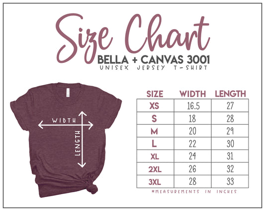 bella canvas size chart 3001