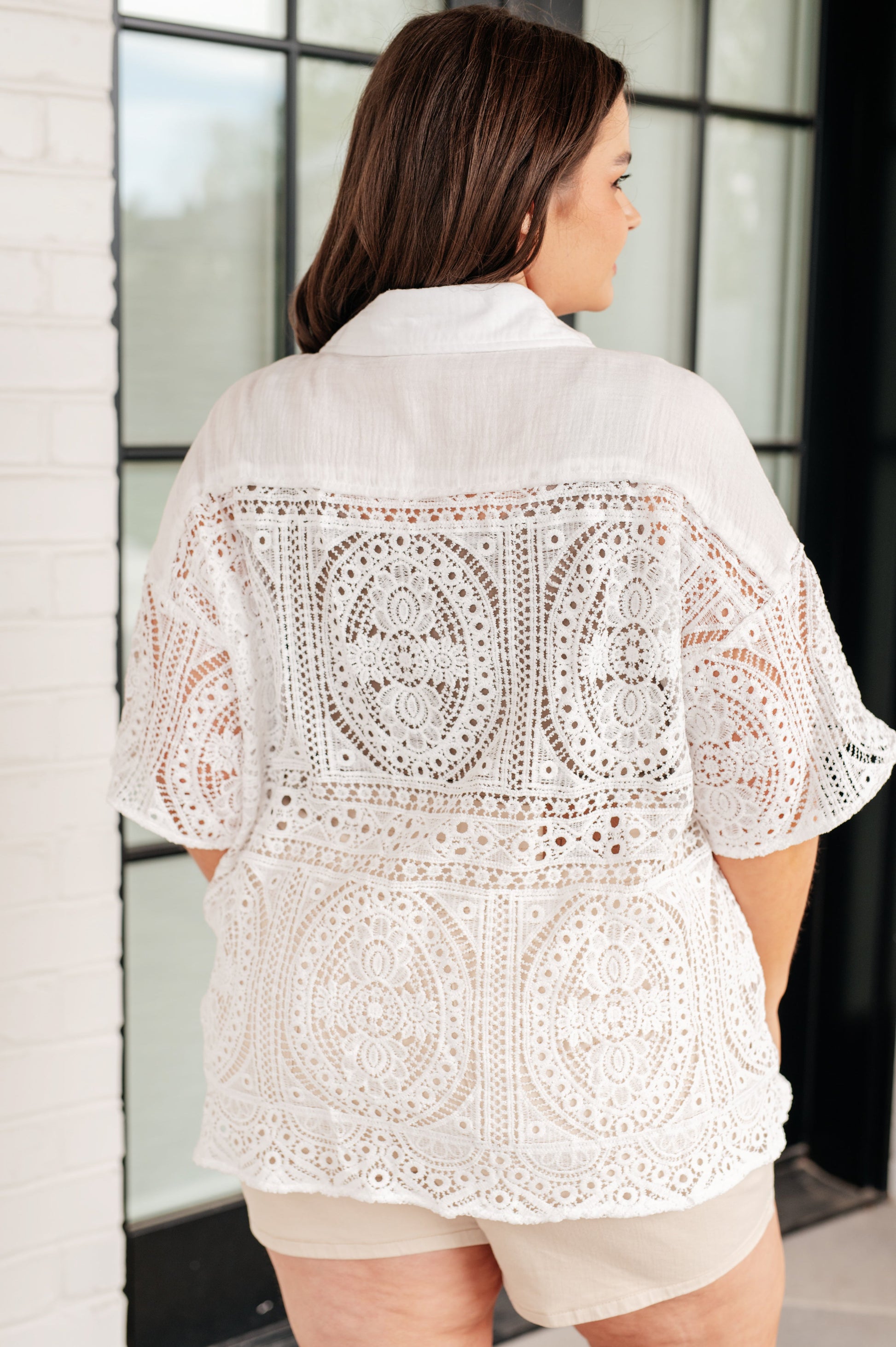 Head in the Clouds Lace Button Down - FamFancy Boutique