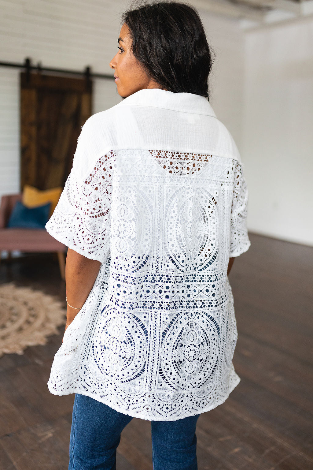 Head in the Clouds Lace Button Down - FamFancy Boutique
