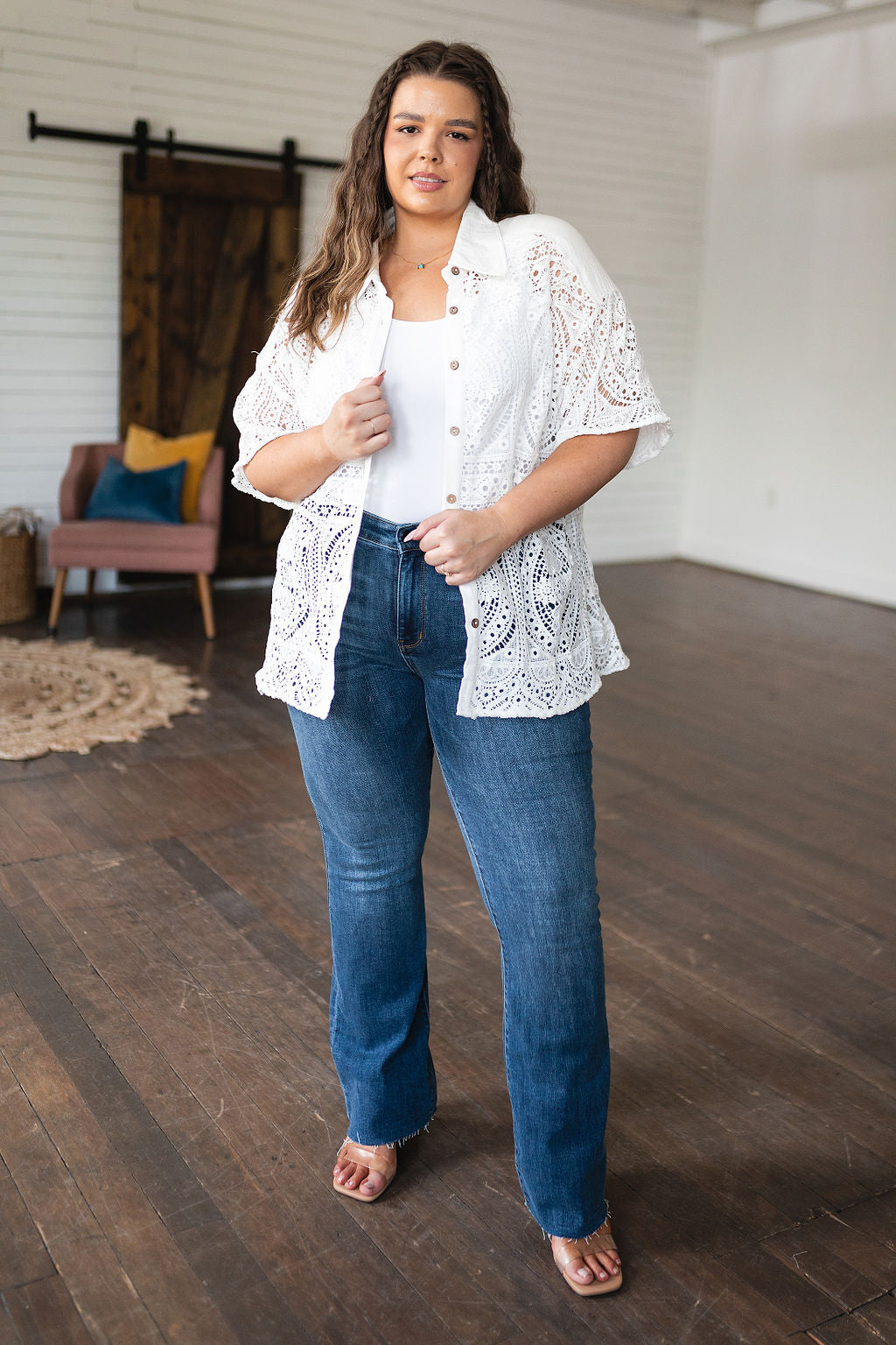 Head in the Clouds Lace Button Down - FamFancy Boutique