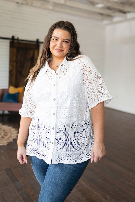 Head in the Clouds Lace Button Down - FamFancy Boutique