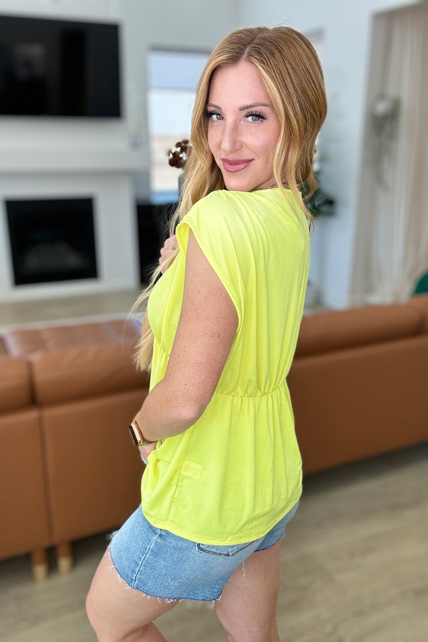 Rhea Peplum Top in Neon Yellow - FamFancy Boutique