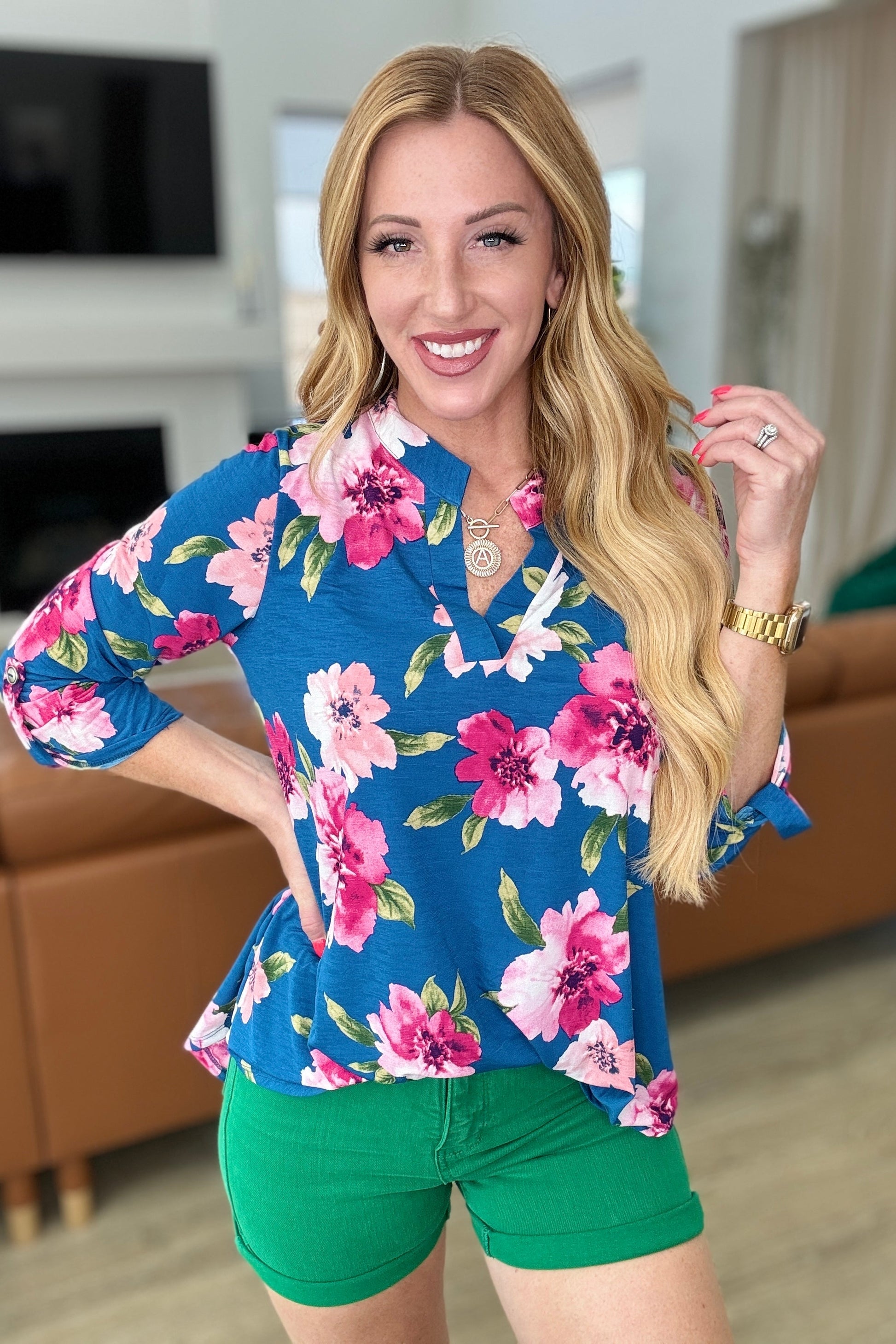 Lizzy Top in Teal and Magenta Floral - FamFancy Boutique