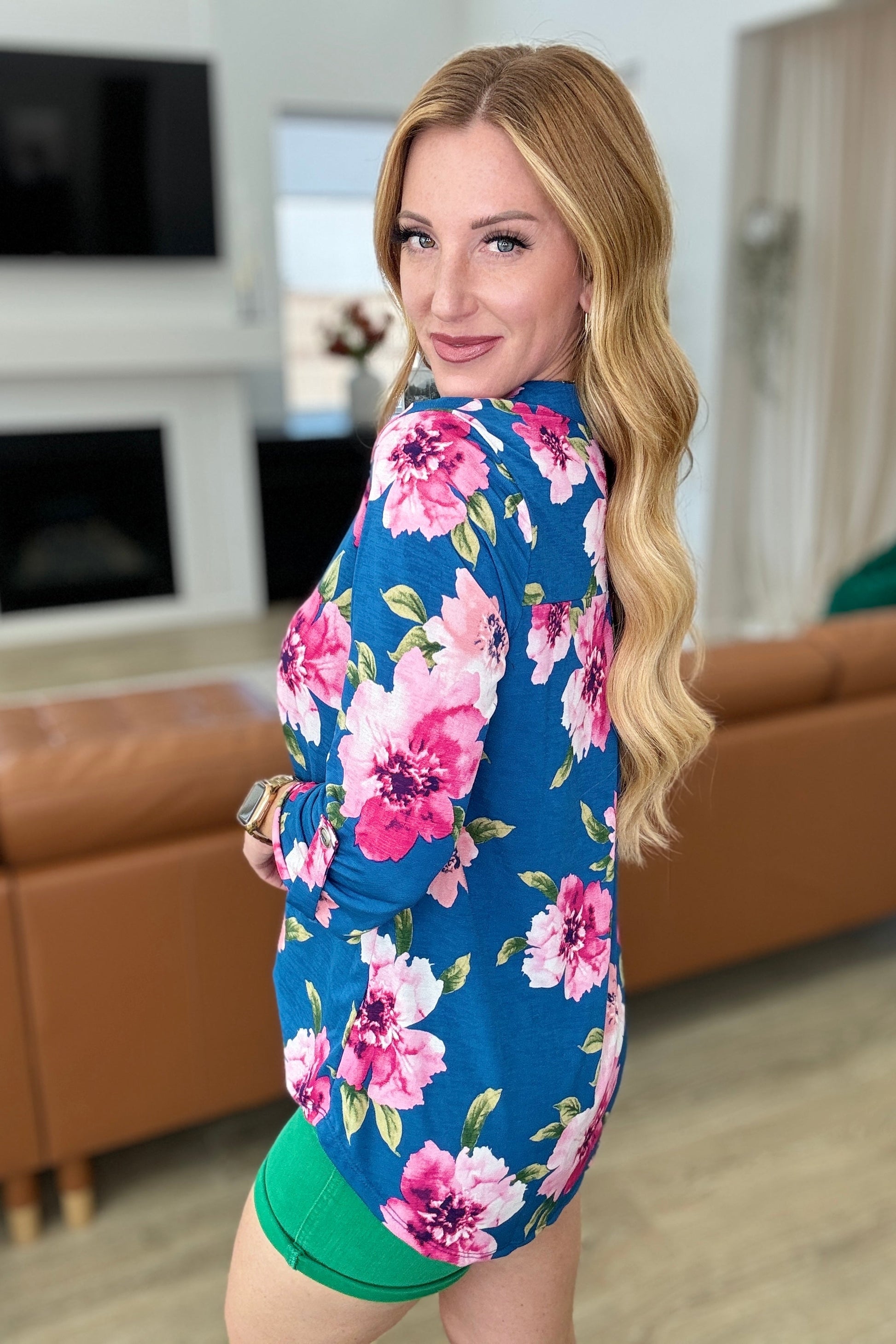 Lizzy Top in Teal and Magenta Floral - FamFancy Boutique