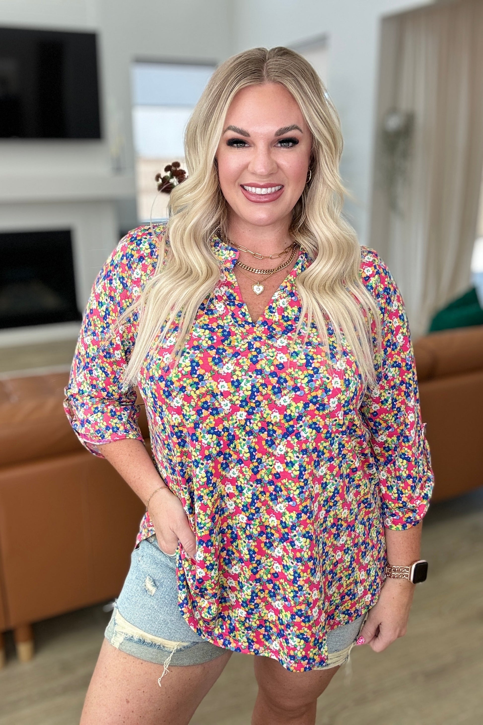 Lizzy Top in Coral Ditsy Floral - FamFancy Boutique