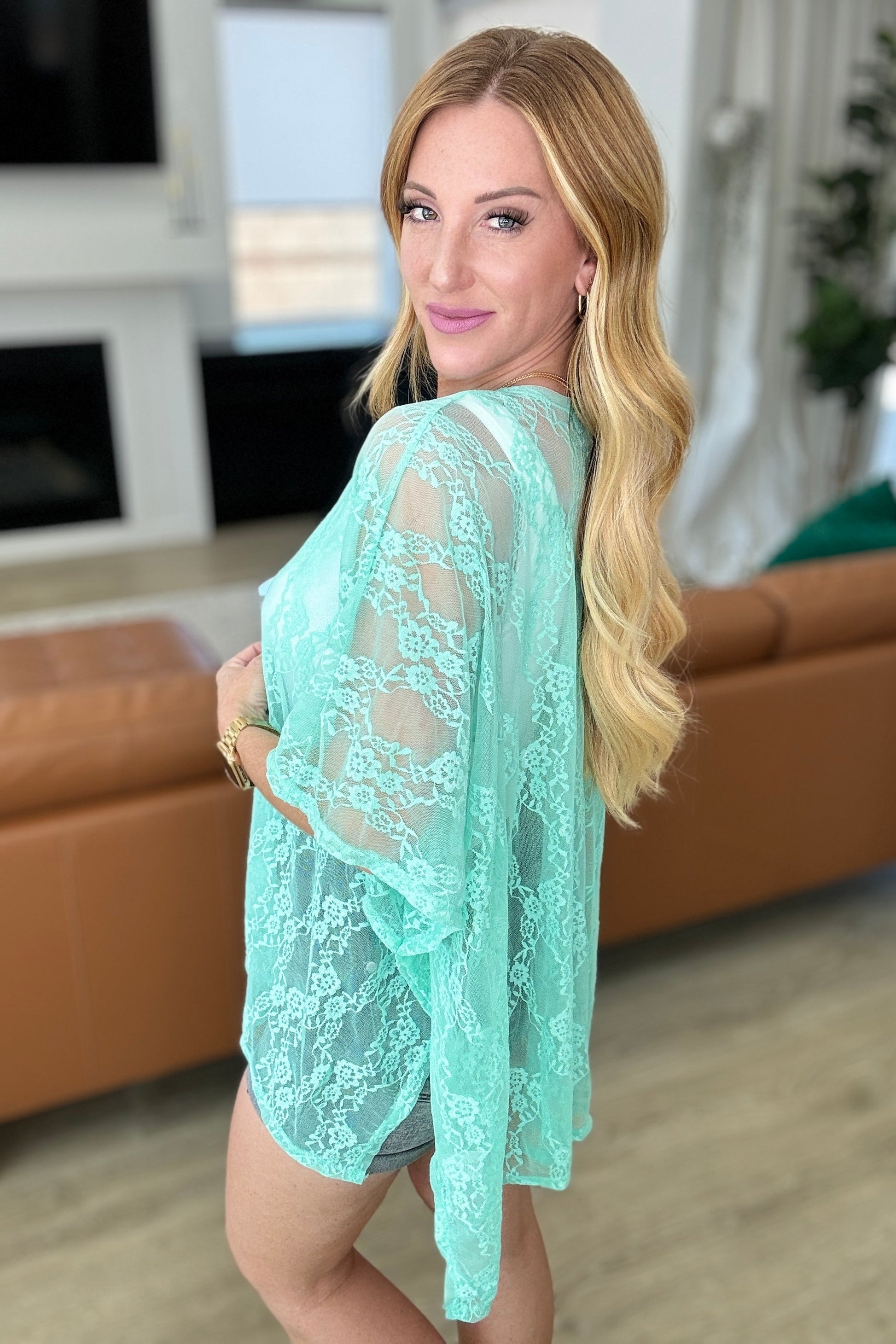 Good Days Ahead Lace Kimono In Mint - FamFancy Boutique