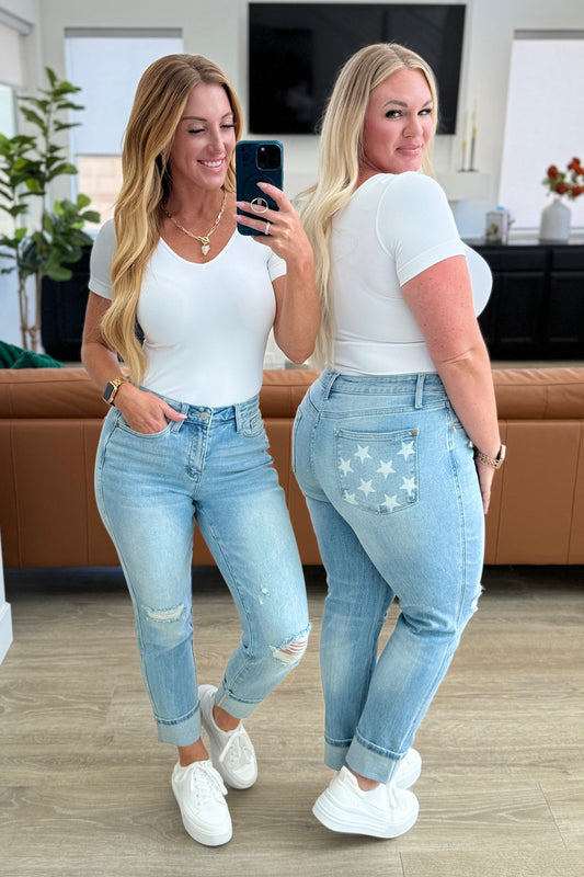 Sam Mid Rise Star Pocket Boyfriend Jeans - FamFancy Boutique