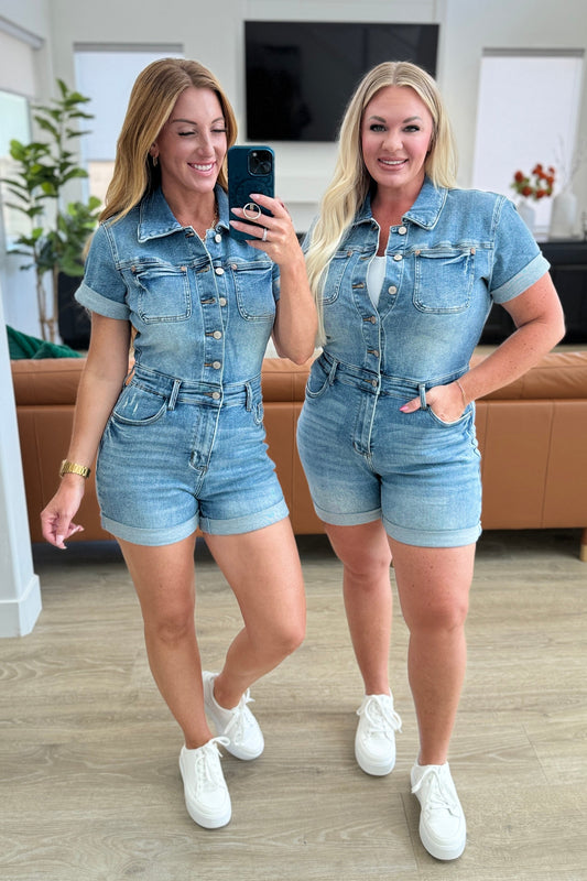 Delia High Rise Short Sleeve Romper - FamFancy Boutique