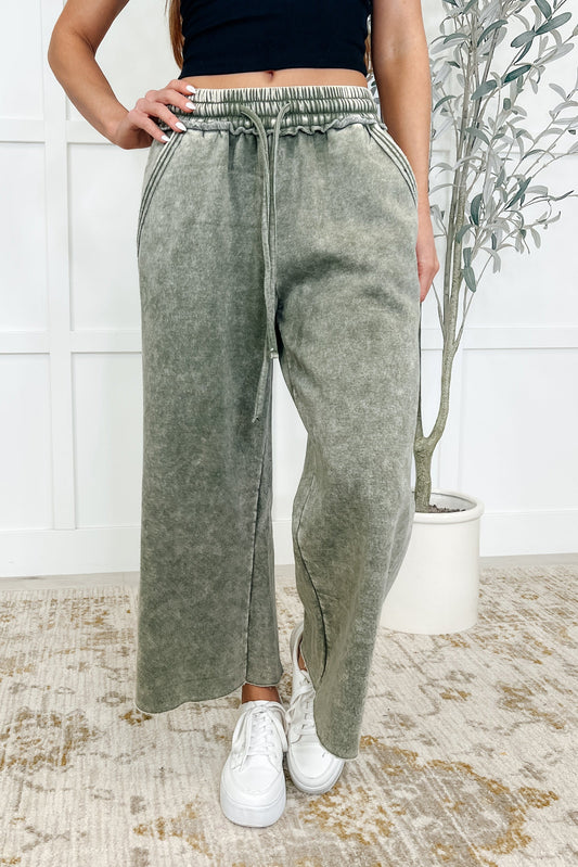 In or Out Wide Leg Cropped Pants Lt Olive