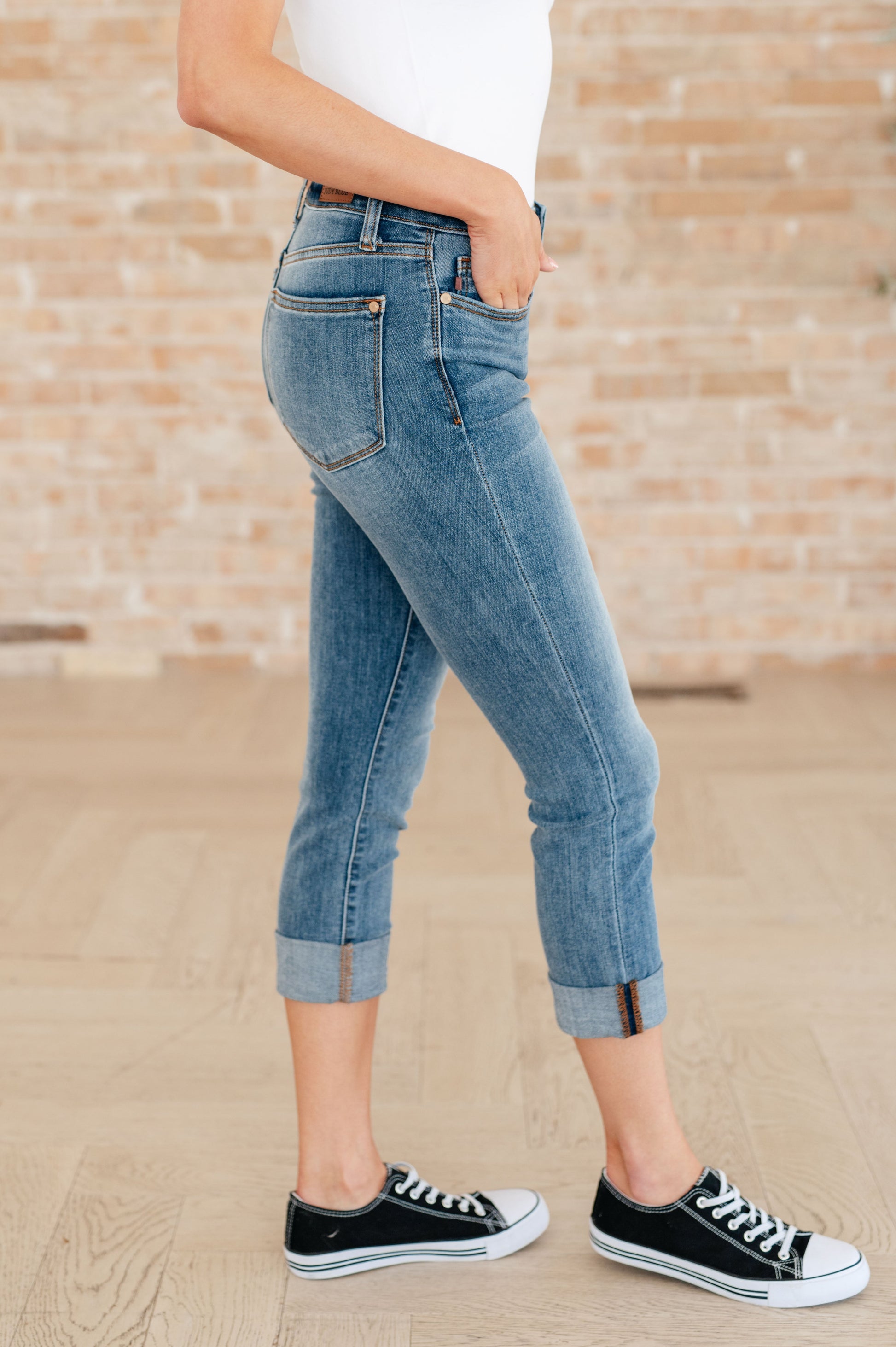 Laura Mid Rise Cuffed Skinny Capri Jeans - FamFancy Boutique