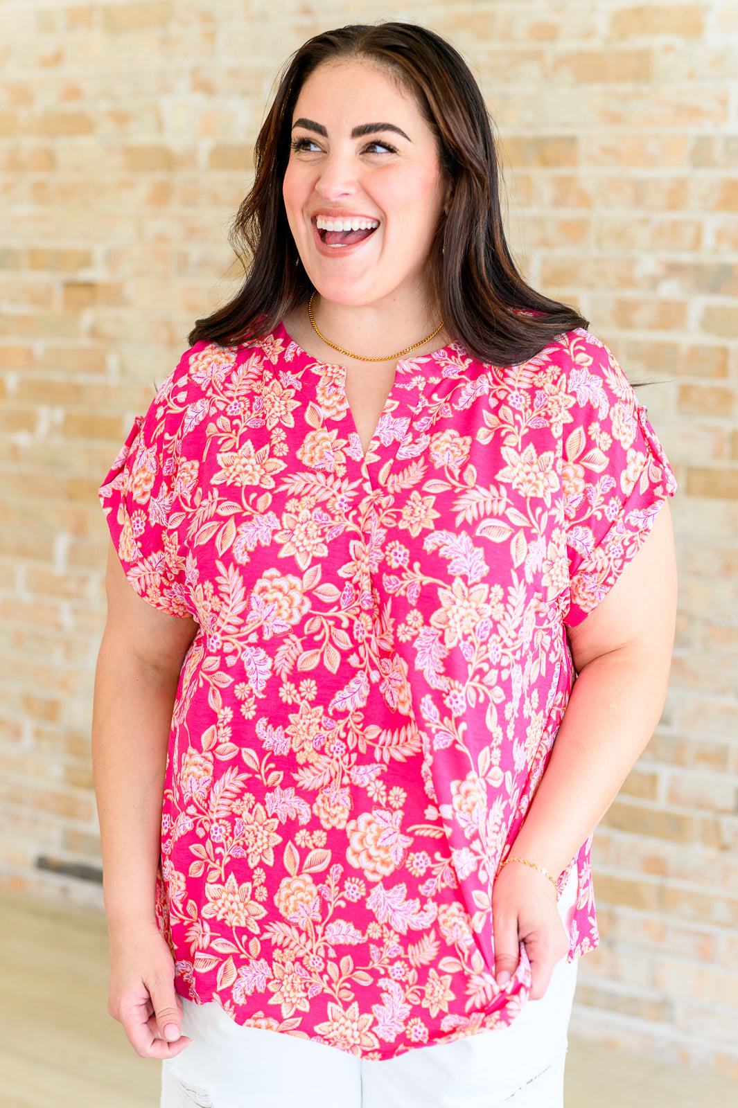 Lizzy Cap Sleeve Top in Pink and Peach Floral - FamFancy Boutique