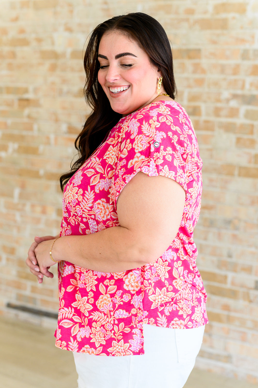 Lizzy Cap Sleeve Top in Pink and Peach Floral - FamFancy Boutique