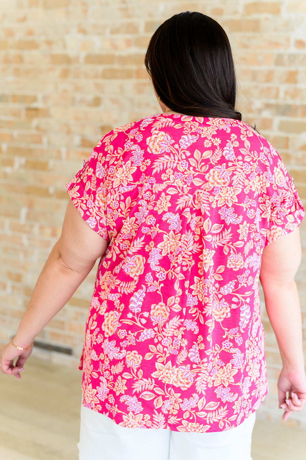 Lizzy Cap Sleeve Top in Pink and Peach Floral - FamFancy Boutique