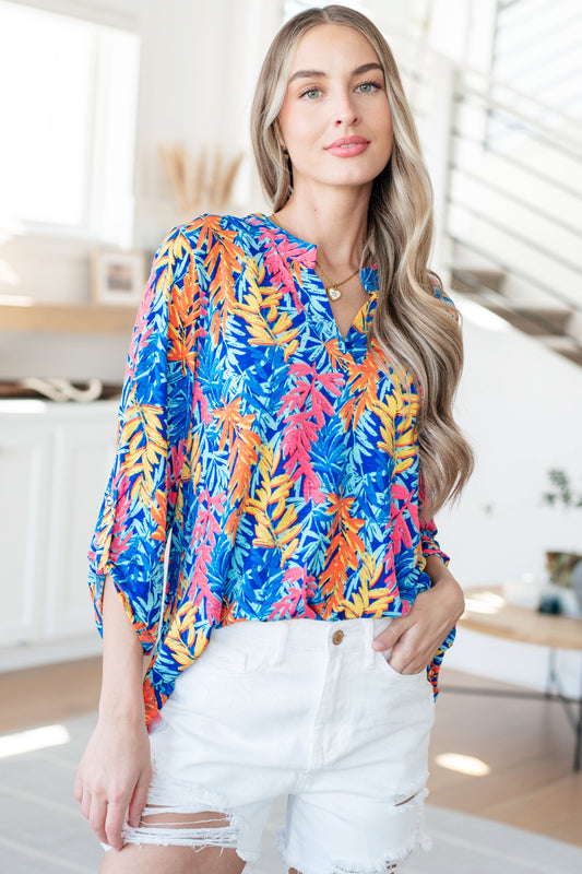 Lizzy Top in Blue and Pink Branches - FamFancy Boutique