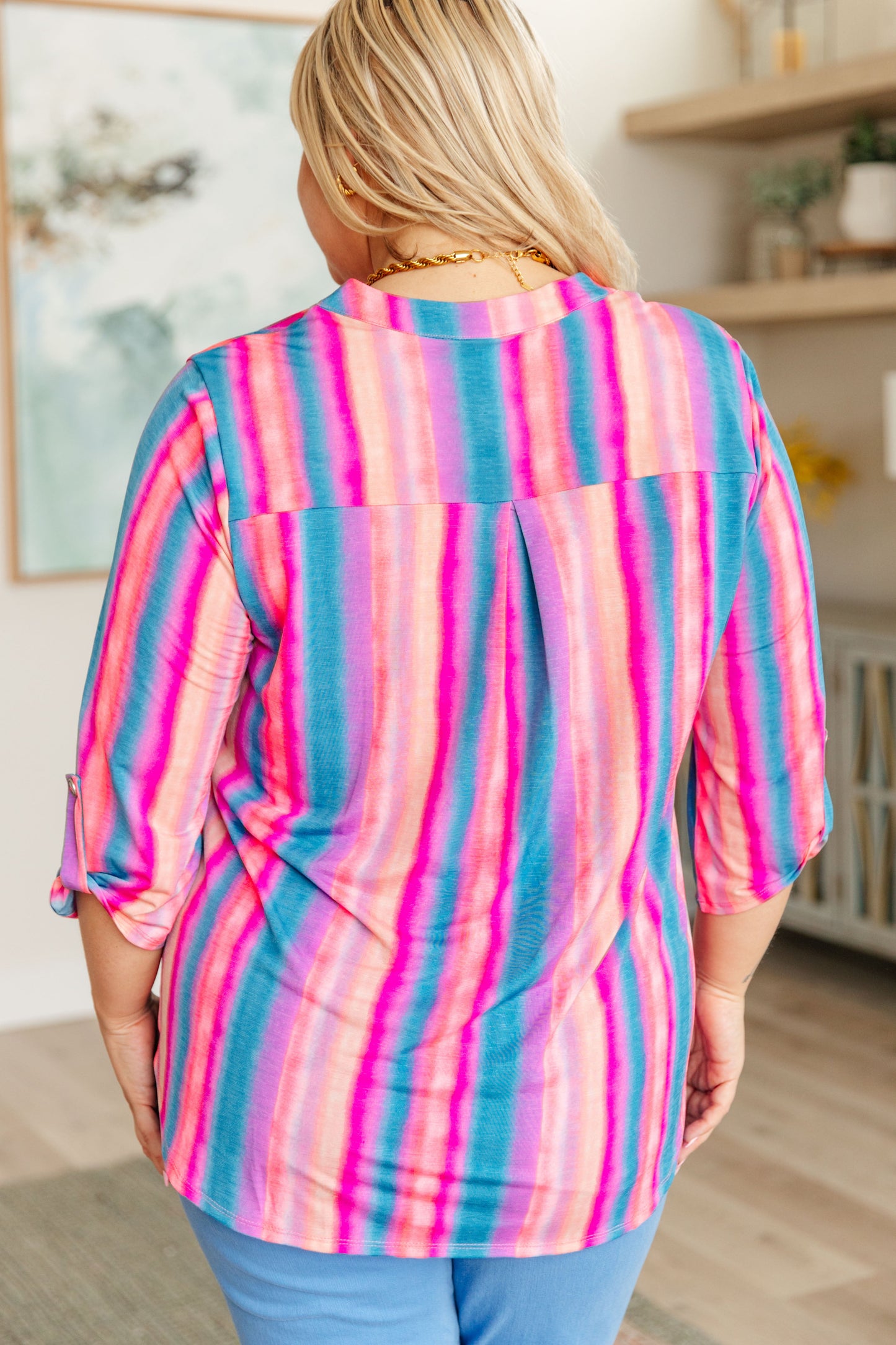 Lizzy Top in Blue and Pink Stripe - FamFancy Boutique