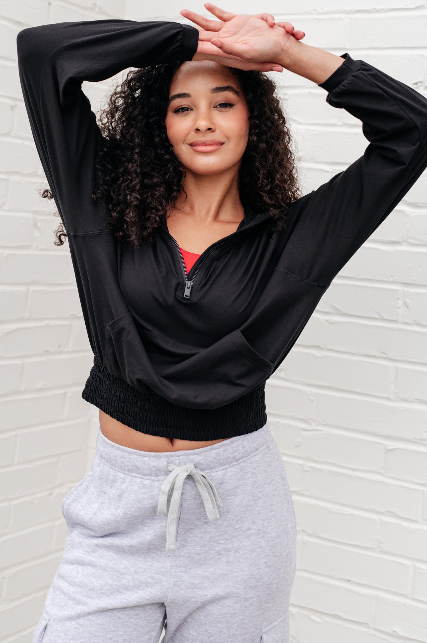 Morning Run Half Zip Hoodie in Black - FamFancy Boutique