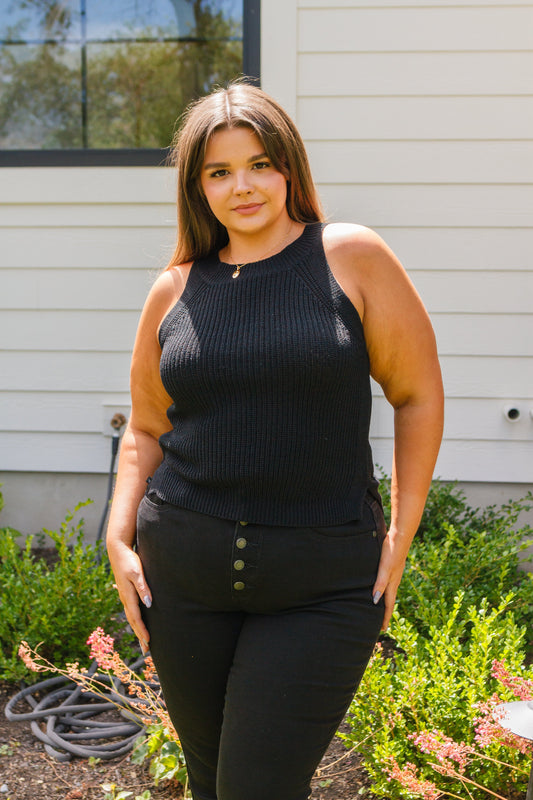 Previous Engagement Halter Neck Sweater Tank in Black - FamFancy Boutique
