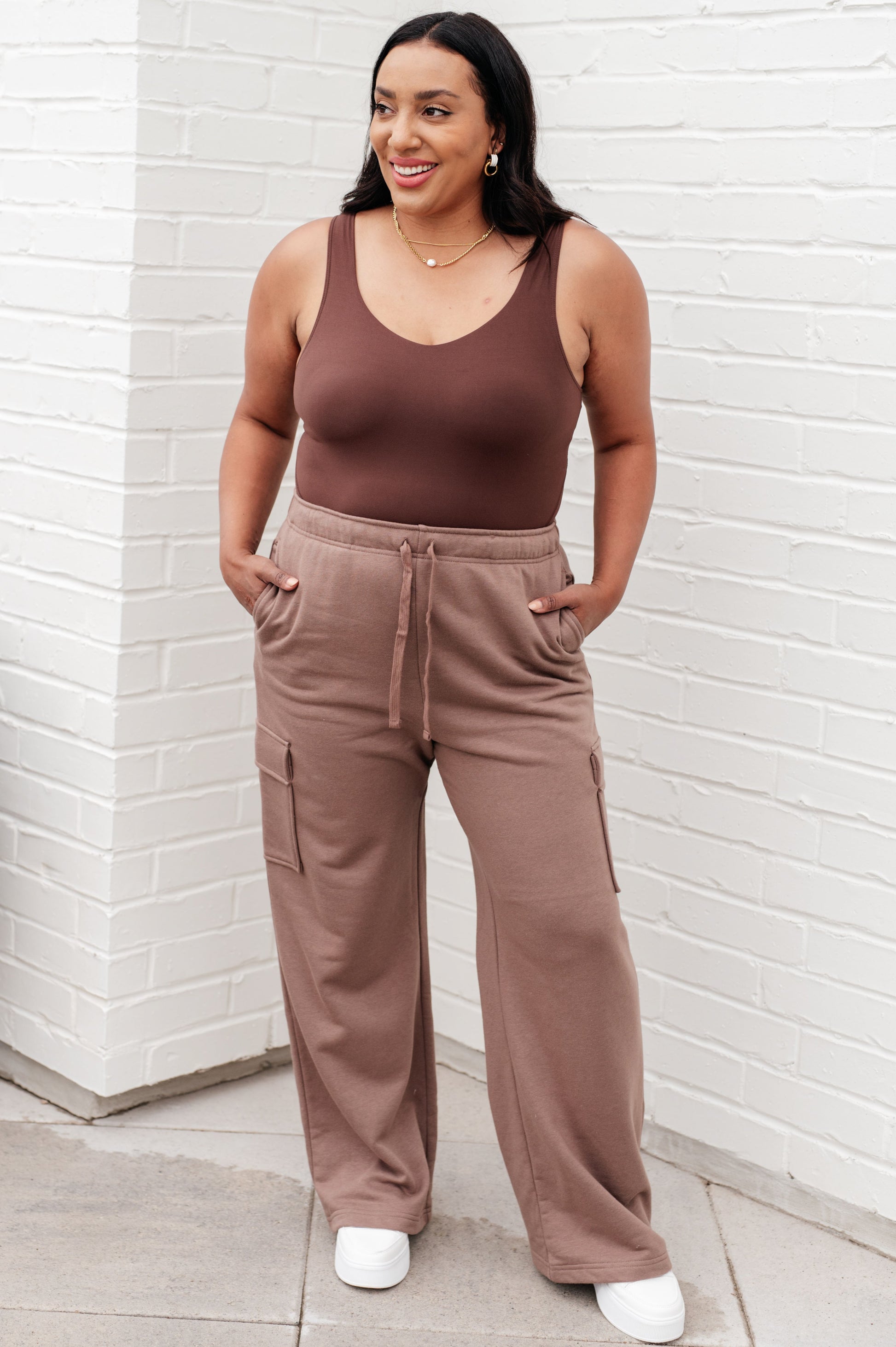 Run, Don't Walk Cargo Sweatpants in Smokey Brown - FamFancy Boutique