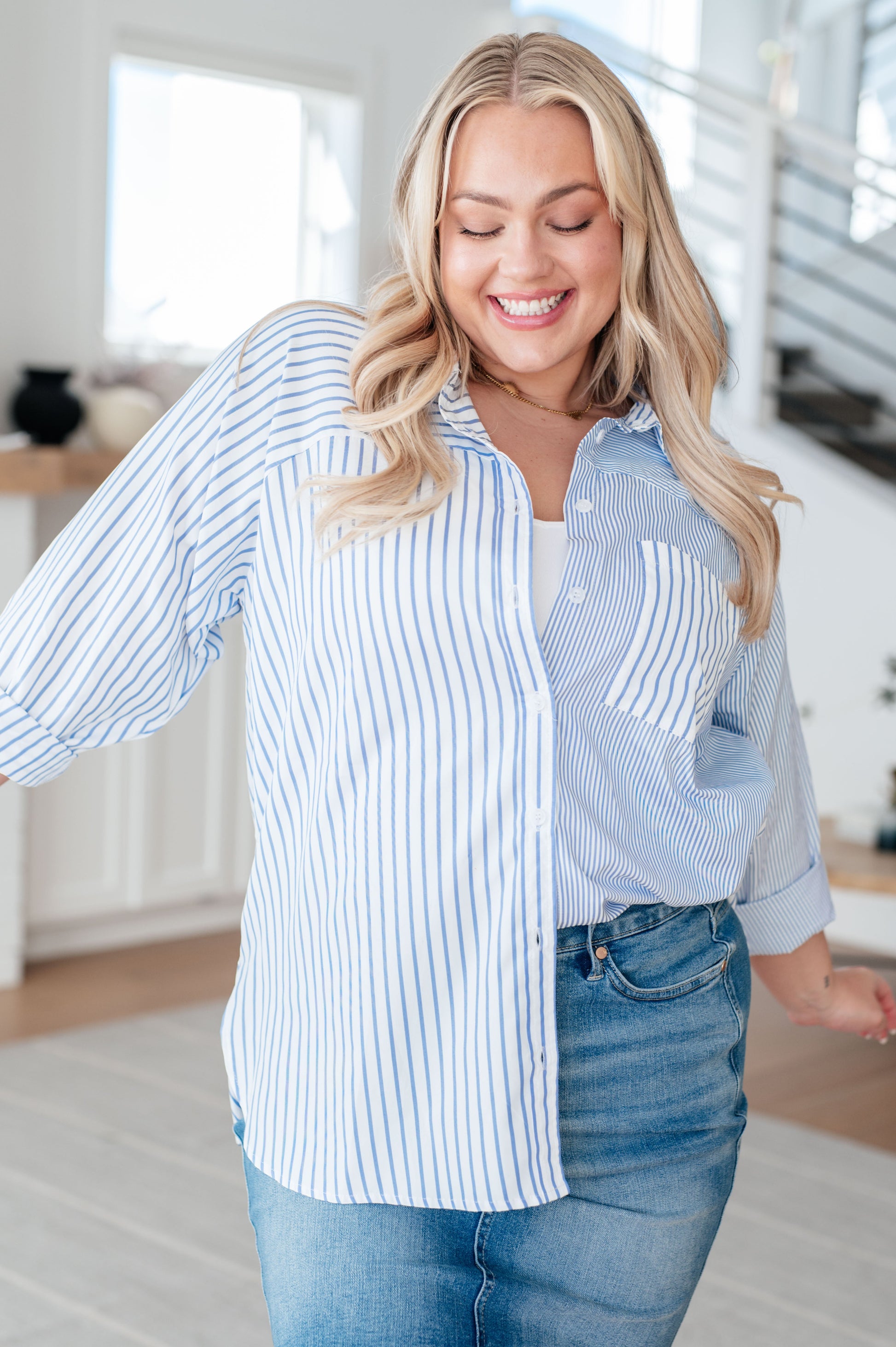 This or That Striped Button Down - FamFancy Boutique