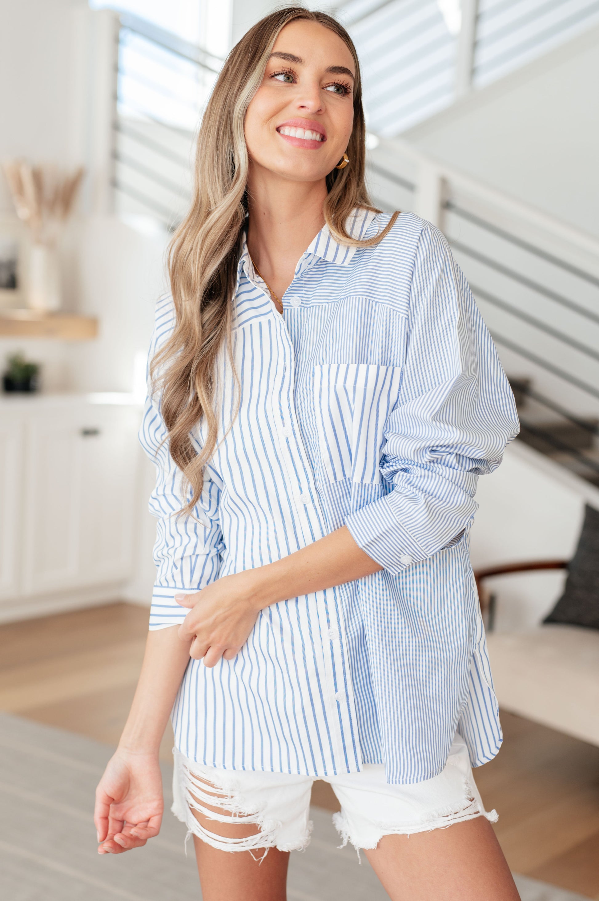 This or That Striped Button Down - FamFancy Boutique