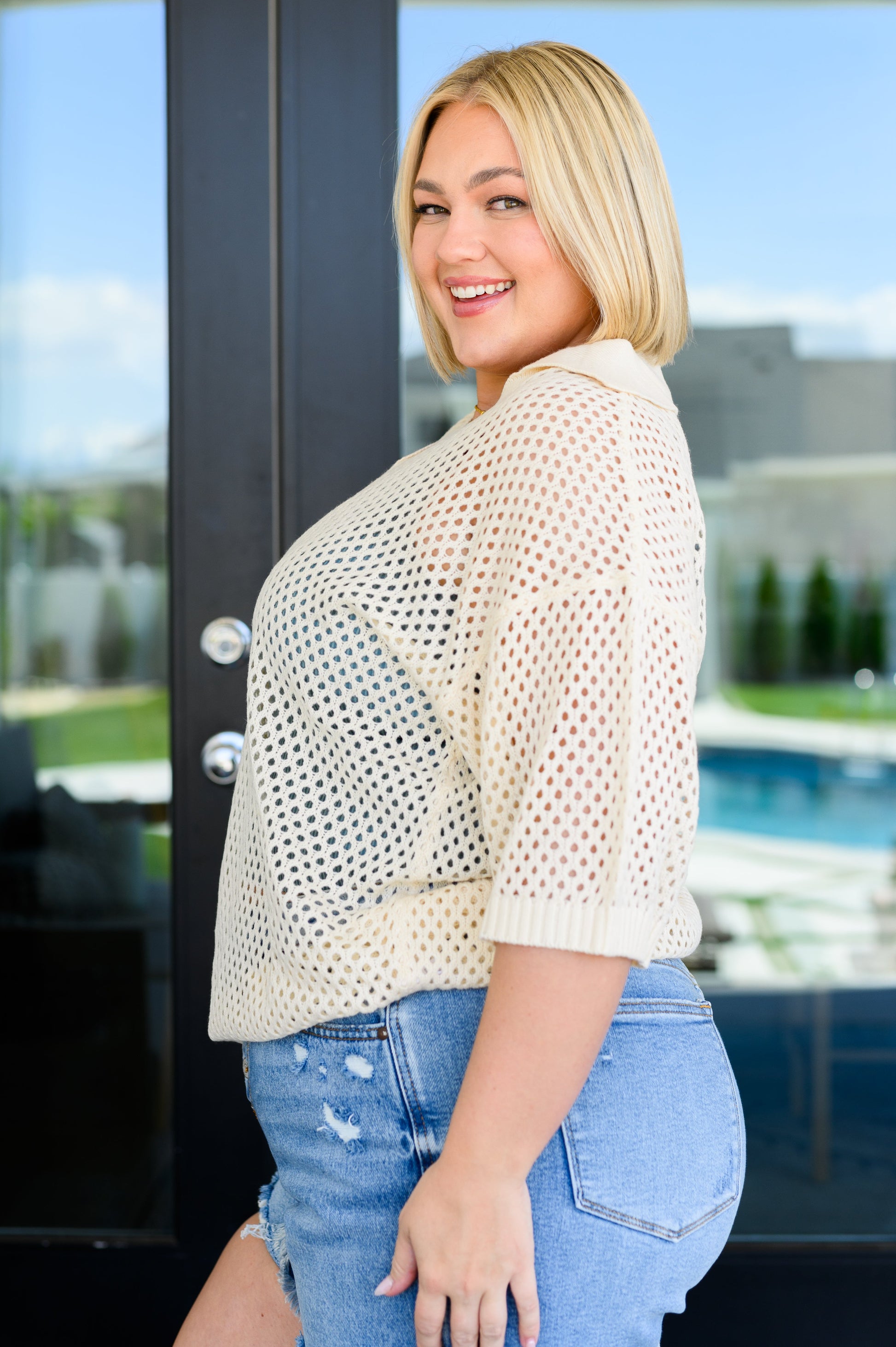 Under The Boardwalk Fishnet Collared Top - FamFancy Boutique